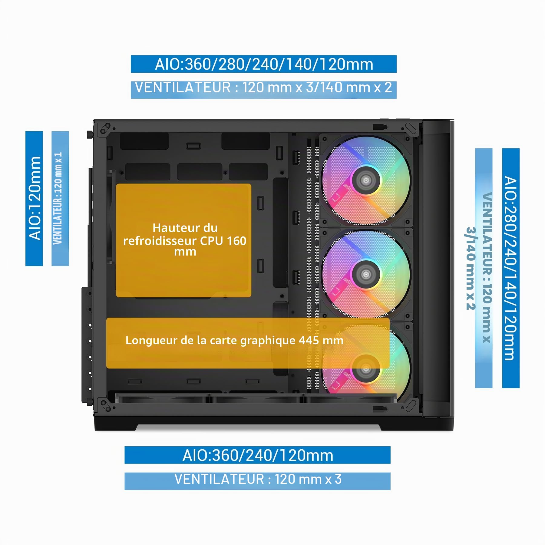 Boîtier SAMA V60 ATX, Verre Incurvé, 7 Vent. ARGB, USB-C, Noir