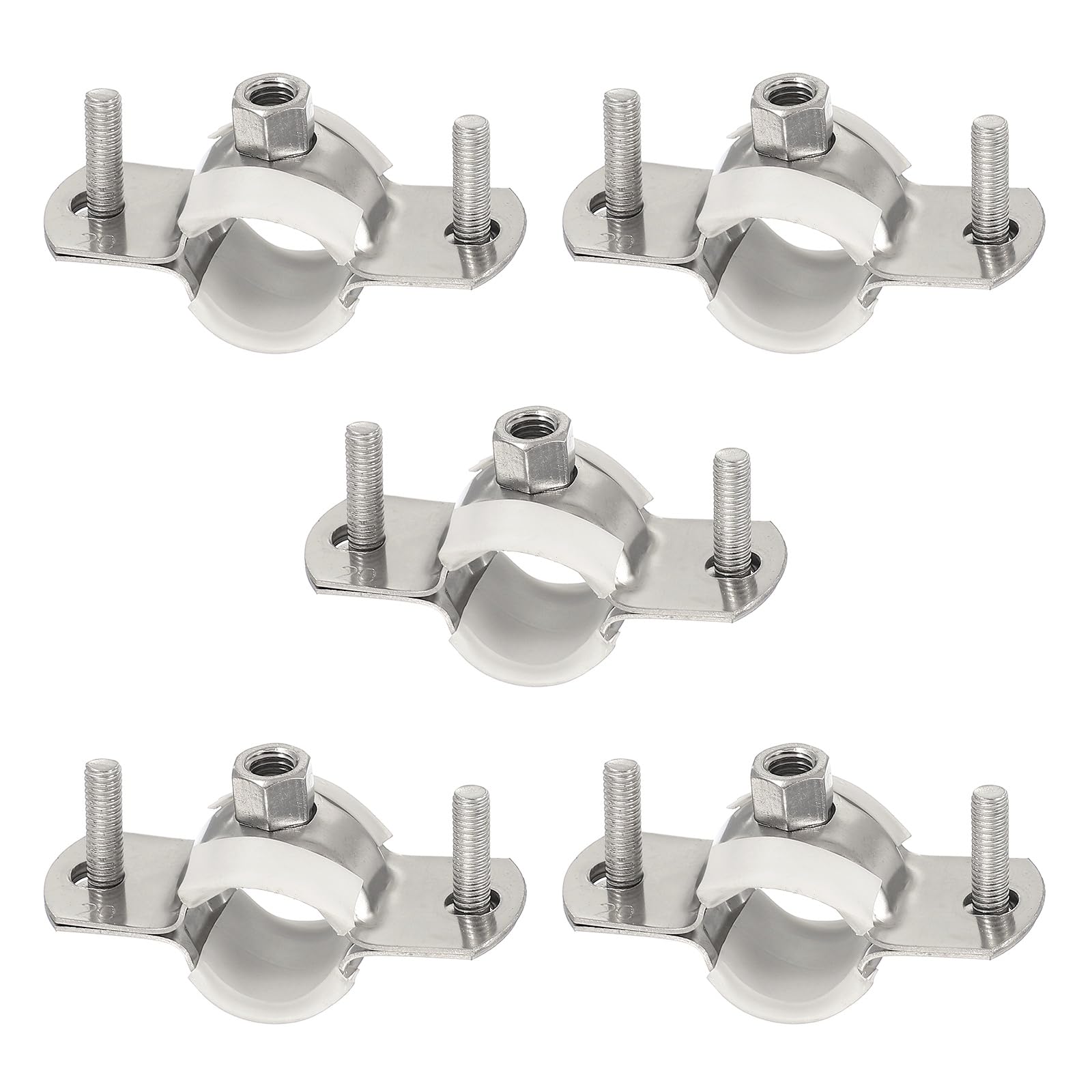 sourcing map 5pcs 201 Stainless Steel 0.7-0.8"/19-20mm Split Ring Pipe Hanger Pipe Strap Clamp Split Ring Hanger with Rubber for Tubing Shower Curtain Tiki Torch, Silver