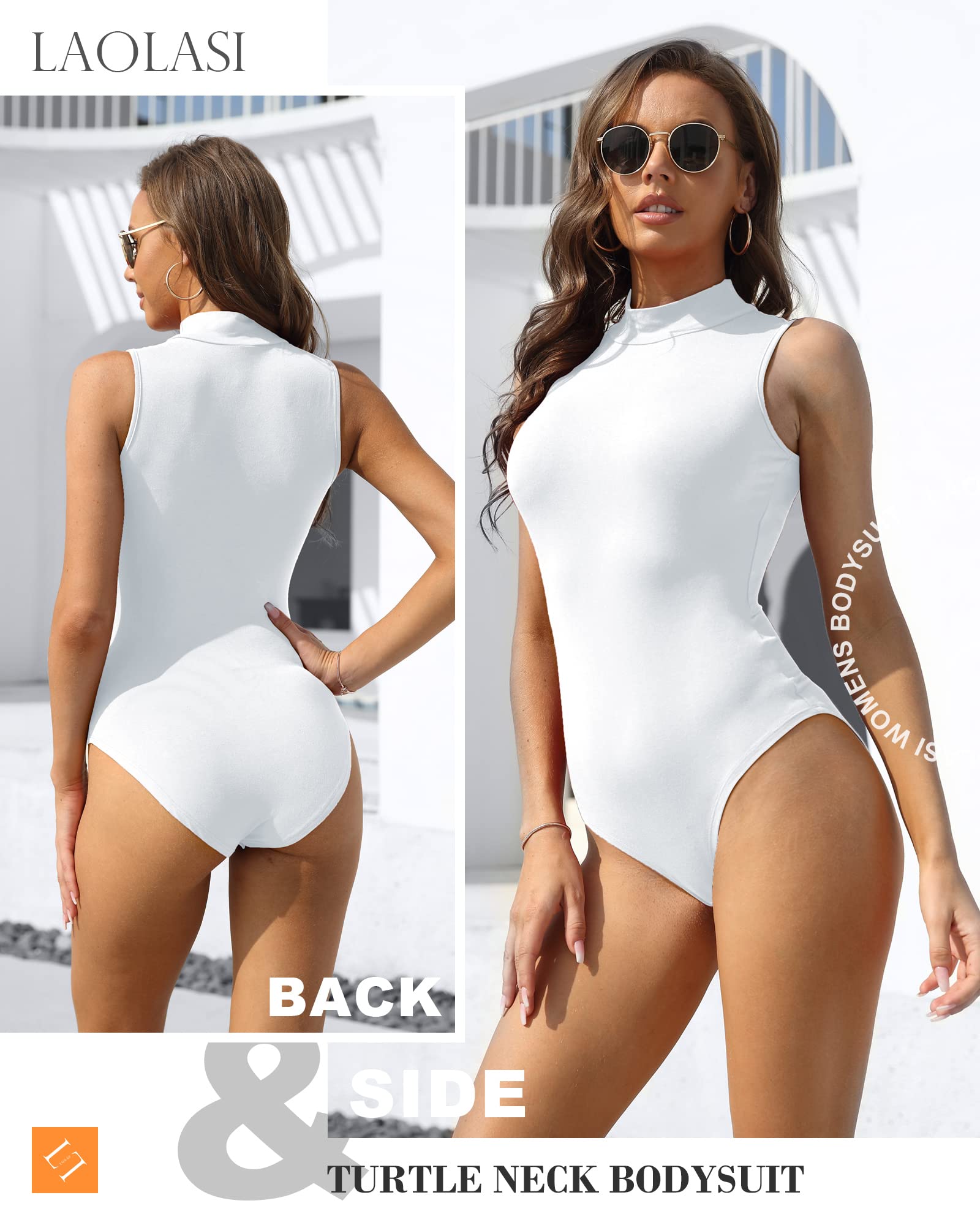 LAOLASI Damen-Body, Rollkragen, lange Ärmel, schmale Passform, Bodysuits, Jumpsuit