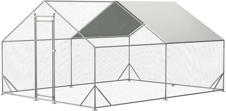 IchbinGo Large Metal Chicken Coop with Waterproof Cover, Walk-in Metal Poultry Cage Spire Shaped Chicken Coop Run, Chicken Run with Anti-UV Cover for Outdoor Backyard Farm 10 L x 13 W x 6.56 H