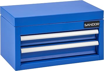Mini Tool Box - Metal Tool Chest with 2 Drawers & PVC Drawer Liners for Workbench or Desk, Powder-Coated Steel Small Toolbox - Multi-Purpose Storage for Machinists Tools, DIY, 3D Printer Parts - Blue