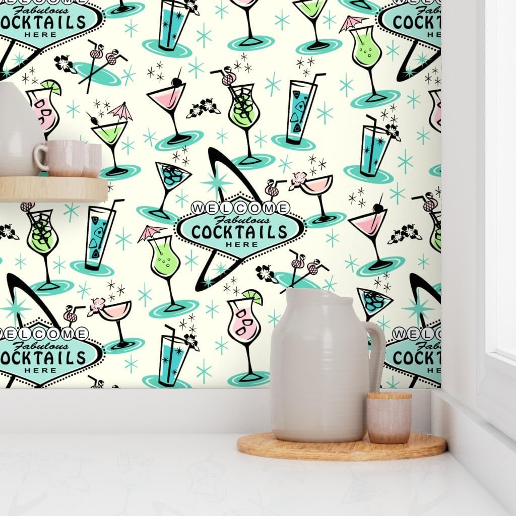 Removable Wallpaper 6ft x 2ft - Atomic Age Retro 1950S Midcentury Flamingos Pinup Rockabilly Custom Pre-Pasted Wallpaper by Spoonflower