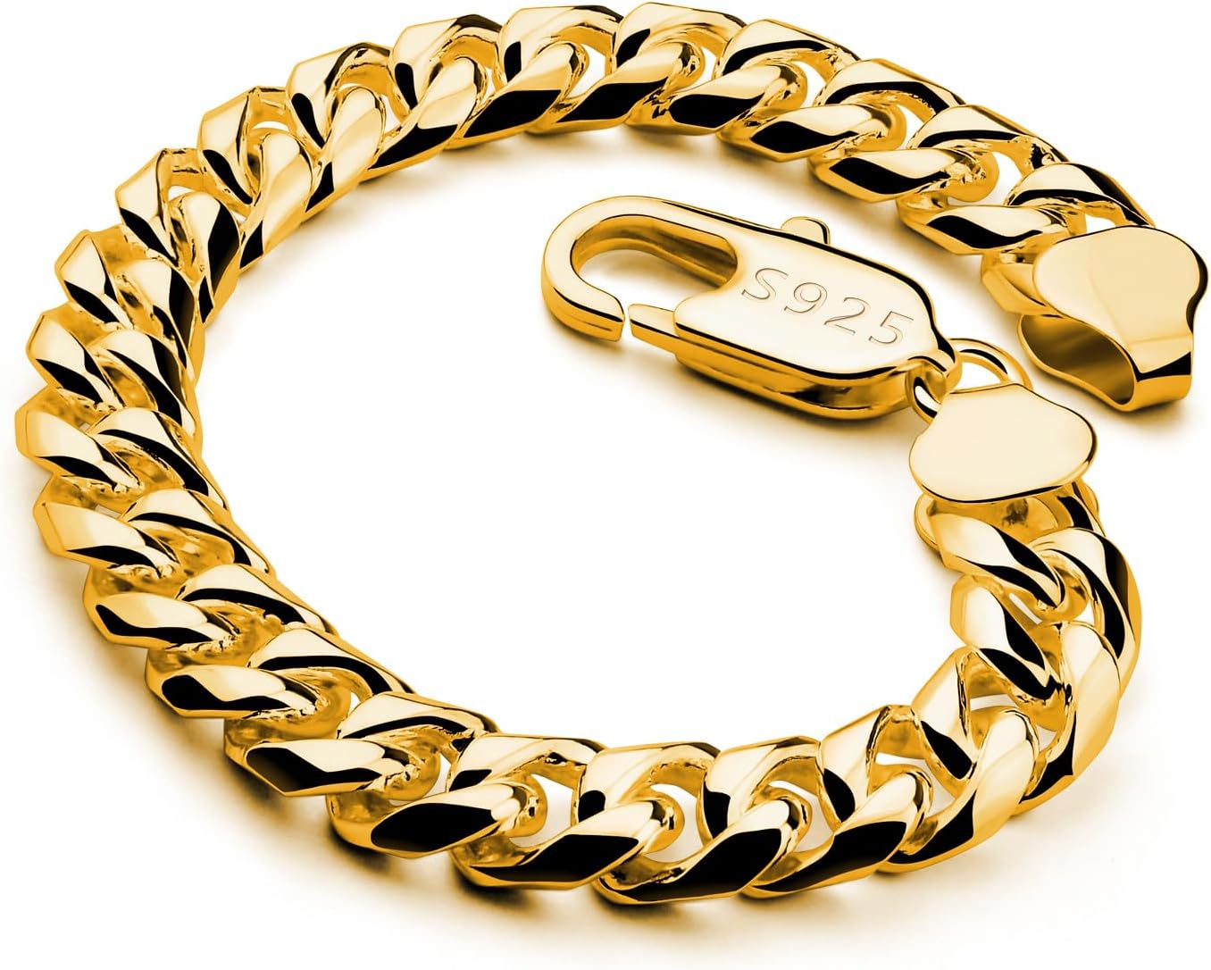 Dankadi Italian Men 925 Sterling Silver Bracelet 8-10-12MM Solid Miami Cuban Link Curb Chain 7" 7.5" 8" 8.5" 9" 9.5" 10" Bangle Man Jewelry Gift (Gold 10MM Smooth, 8 inch)