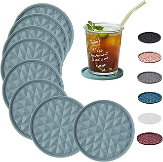 Silicone Coasters for Drinks[8 Pack, No Holder]- Cup Mat for Tabletop Protection-Non-Slip, Non-Stick, Coffee Table Decor, Great Gift for Any Occasion, Light Blue