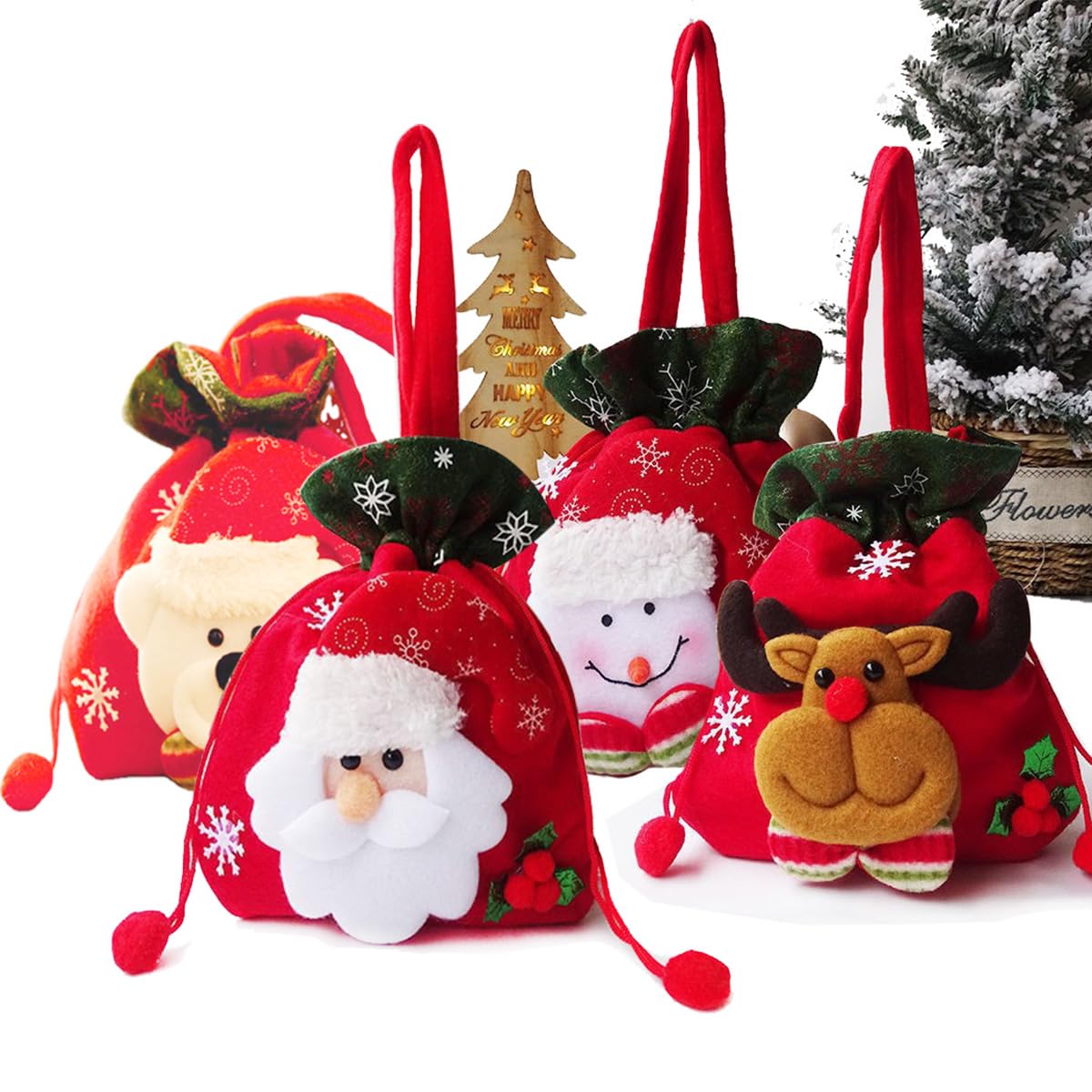 Christmas Doll Gift Boxes - Christmas Fabric Treat Box Candy Jar - Elk Snowman Santa Claus Christmas Wrapping Boxes, Doll Storage Box, Goody Treat Candy Christmas Gift Box (Christmas gift bag * 4)