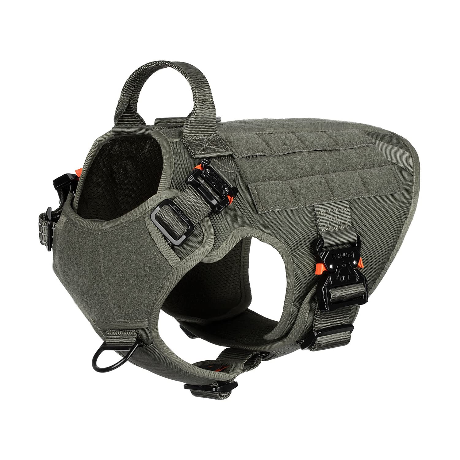 ICEFANG Tactical Dog Harness with 4X Metal Buckle,Dog MOLLE Vest with Handle,No Pulling Front Clip,Hook and Loop Panel for Dog Custom Patch (M (25"-30" Girth), Ranger Green)