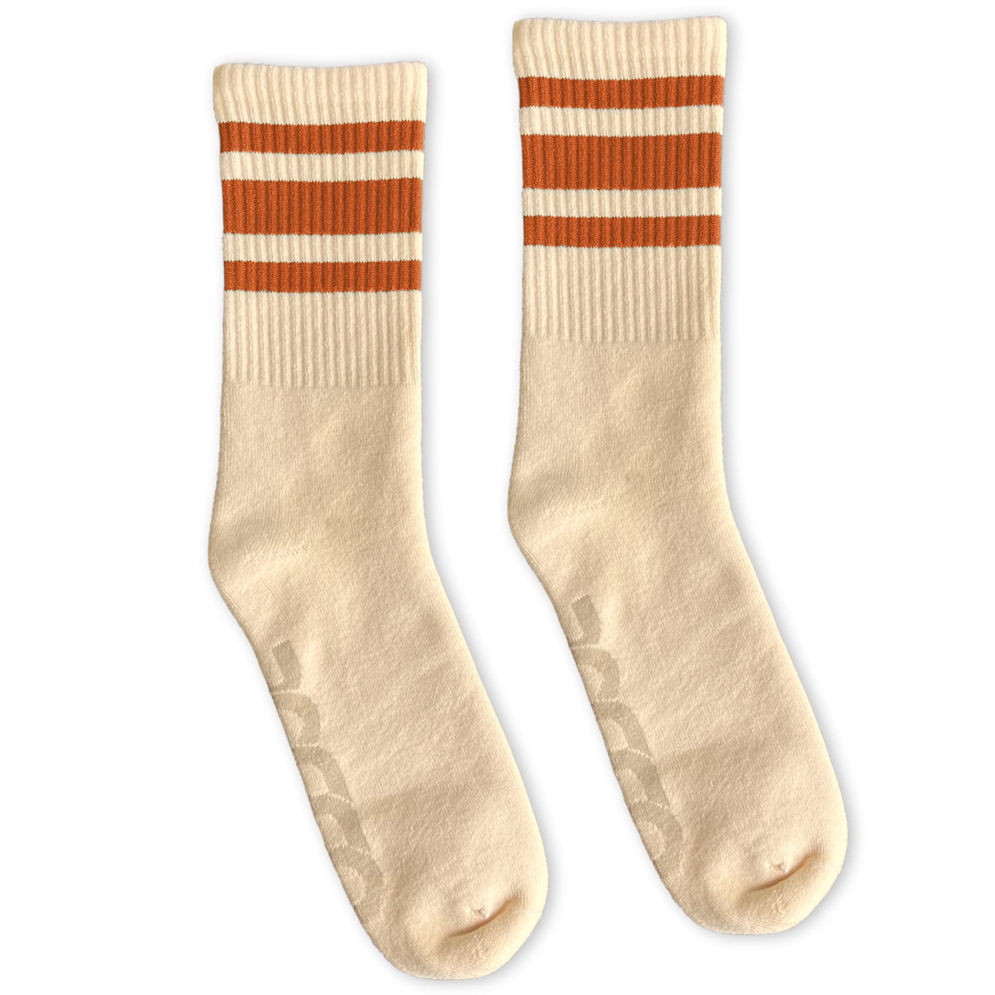 SOCCONaturals Crew Sock w/Rust Orange Stripes | Made in USA