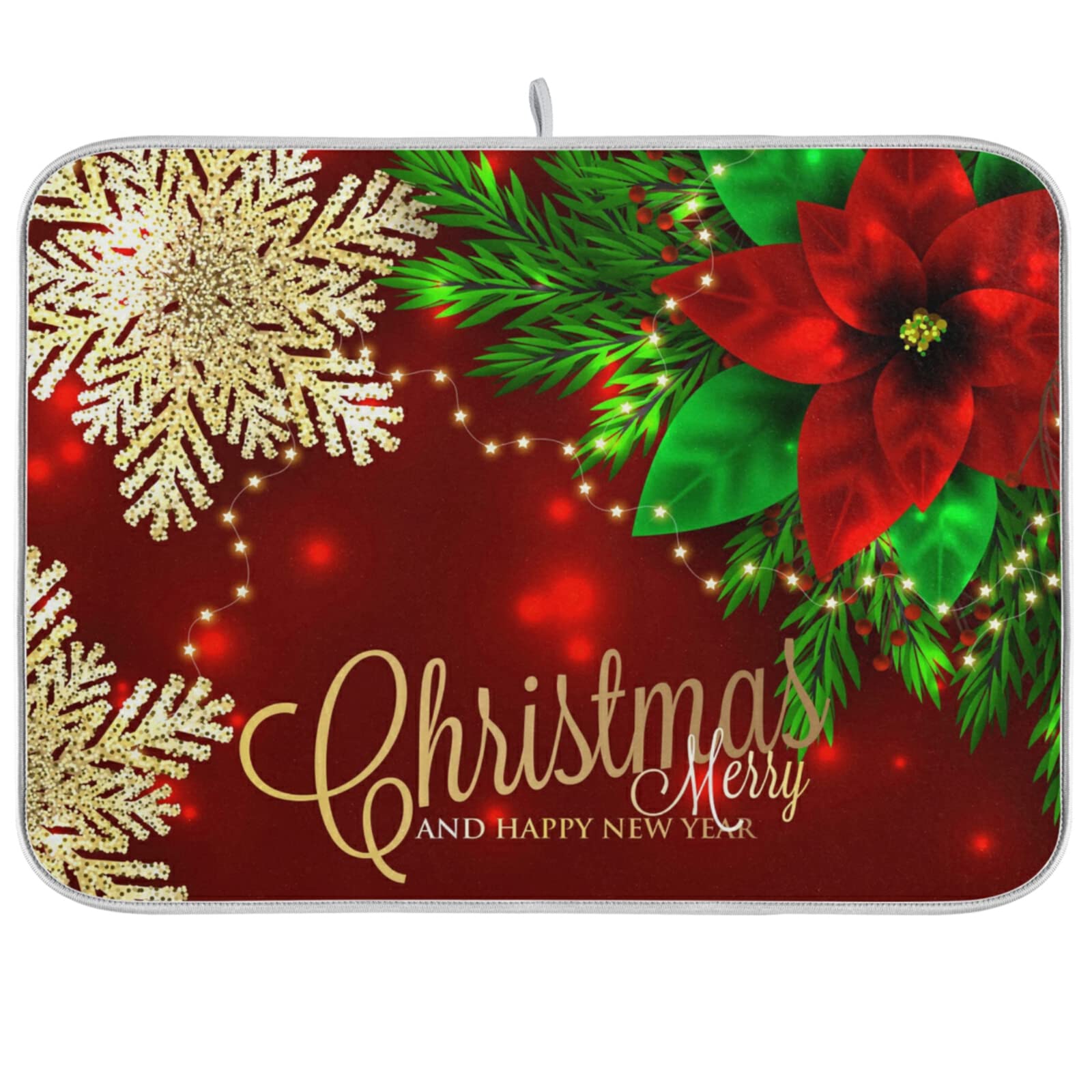 Christmas Dish Drying Mat, Snowflake Drying Mat for Kitchen, 16x18 Inch Flower Microfiber Mat Absorbent Reversible