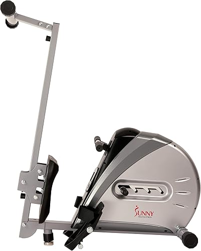 Miniatura 9 de Sunny Health & Fitness Ergometro de remo para máquina de remo con monitor digital, riel deslizante inclinado, peso máximo de 220 libras y plegable -