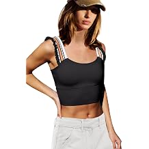 LAMISSCHE Womens Cropped Workout Tank Tops Padded Sports Bra Time Out Tank Ruffle Athletic Yoga Gym Camisole Tops