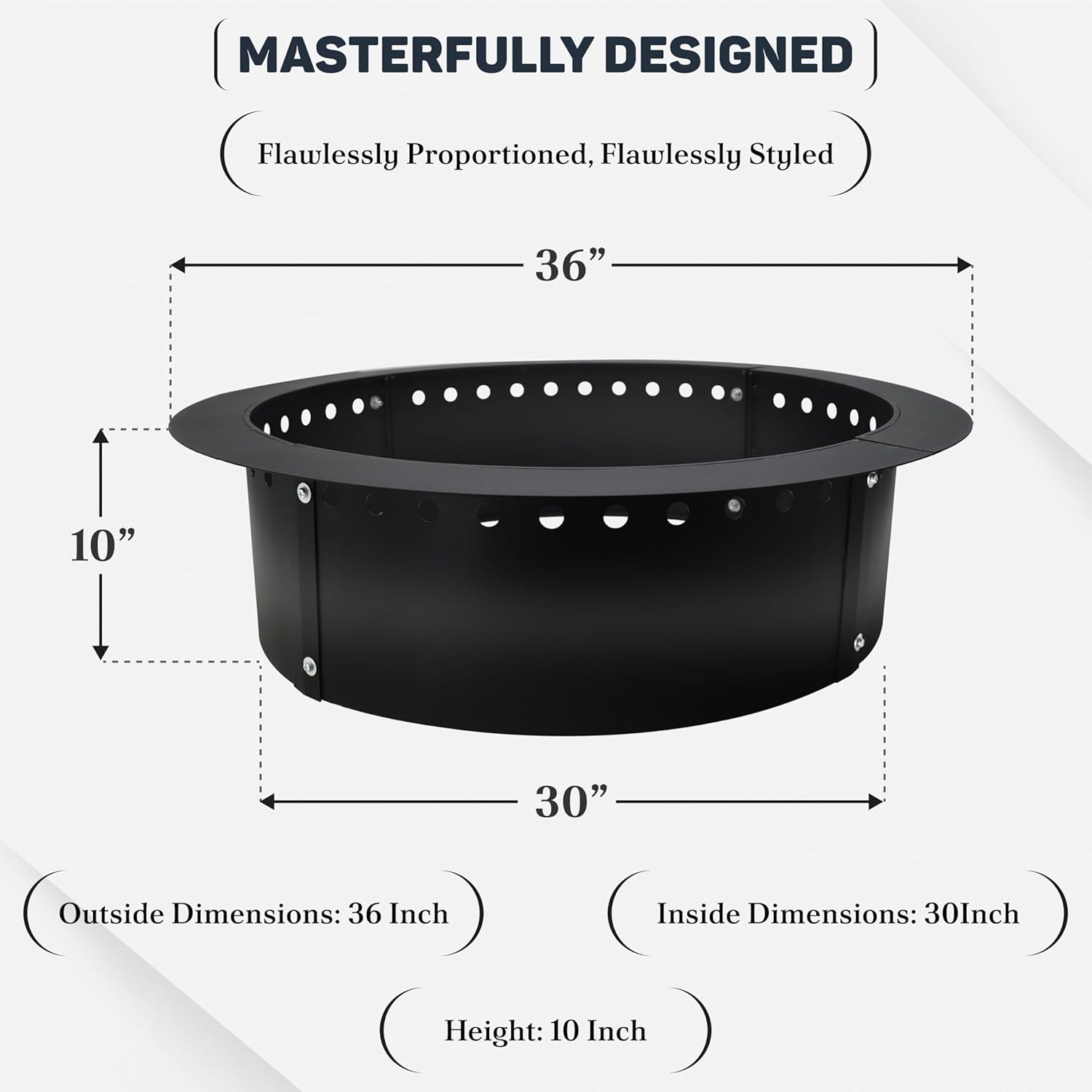FEBTECH Smokeless Fire Ring 36" - Carbon Steel Outdoor Fire Ring with Heat Resistant Coating - The Perfect Smokeless Fire Pit Insert for DIY Bonfires, Family Gatherings, and Outdoor Camping