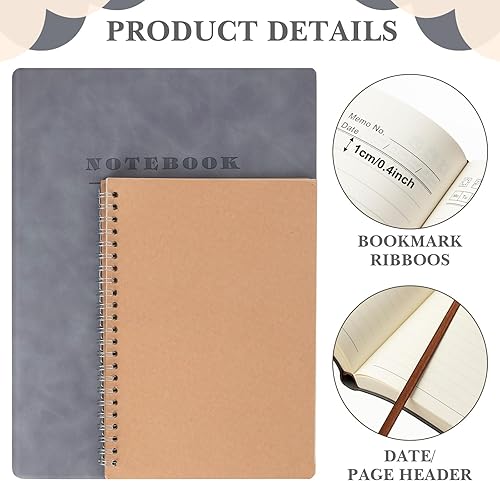 Miniatura 3 de SATINIOR Paquete de 5 cuadernos A4 grandes de 360 páginas de tapa dura de cuero de tapa dura, cuaderno con forro de papel grueso para oficina,