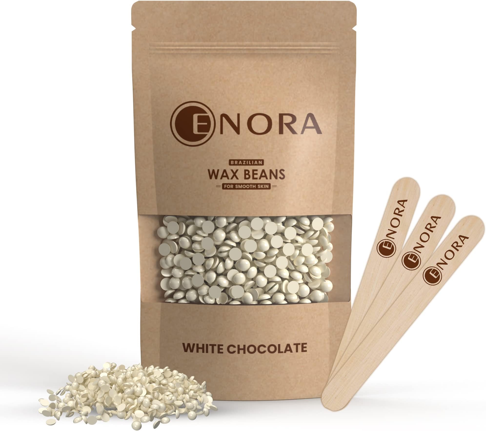 Brazilian Stripless Wax Beans for Women (800g) | With Wooden Spatula | Natural | For Face, Chin, Hairline, Bikini Area & Full Body Hair Removal (800 Gram, White Chocolate)