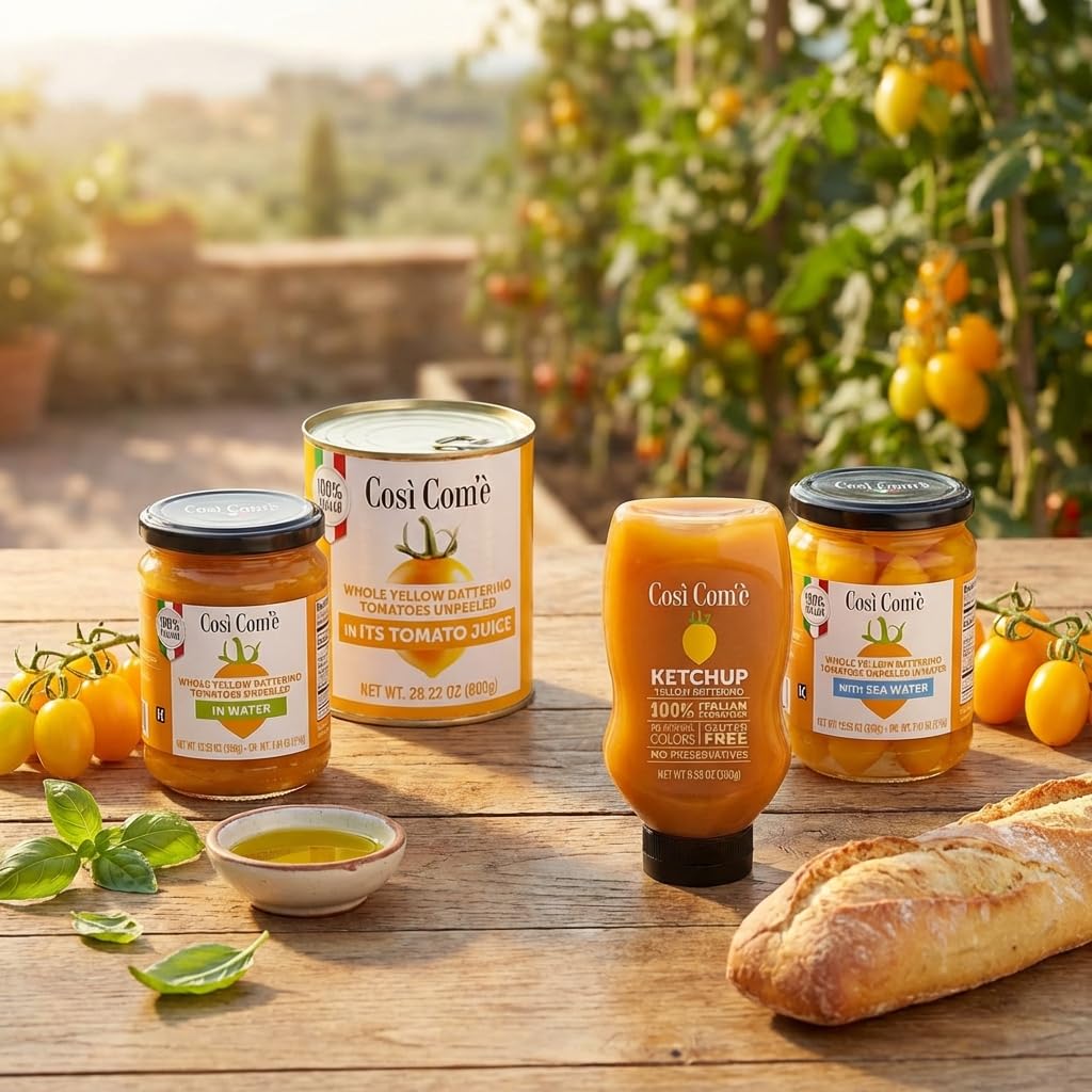 Yellow Cherry Tomatoes in Puree, Pomodorini, Daterini 28.22 oz (800g), 100% Italian, Cosi Come