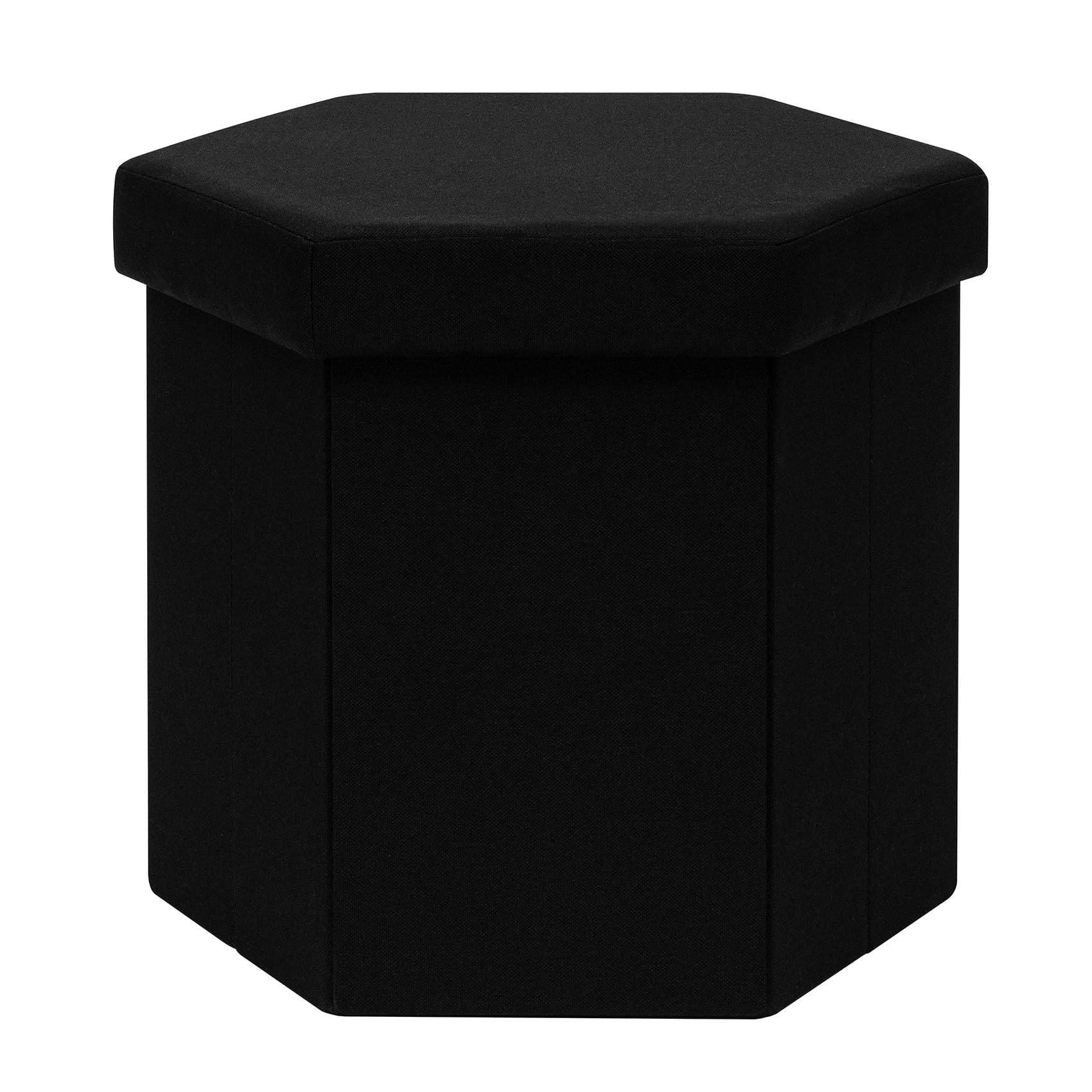 PINPLUS Hexagonal Storage Ottoman, Linen Fabric, 43x38x38cm, Black