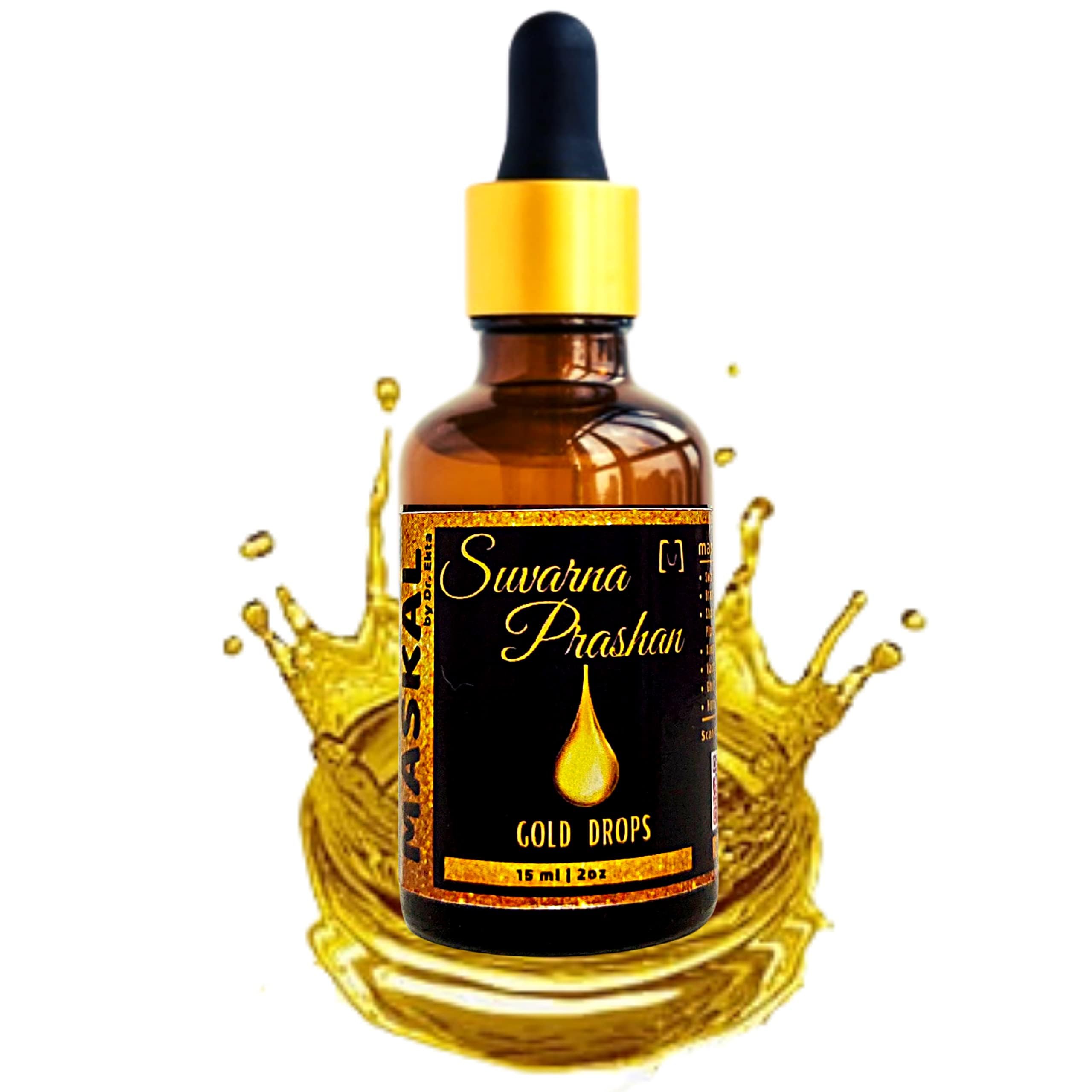 MASKAL Dr Ekta's 15 Ml Swarna Prashan(Suvarnaprashan Drops) With 60Mg Pure 24 Ct Gold Ash And 150+ Drops, An Ayurvedic Immunity Booster For Kids, Iso| Fssai |Gmp & Ayush Approved