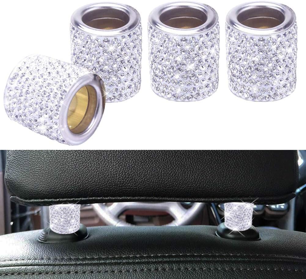 Car Headrest Head Rest Collars Rings Decor Bling Bling Crystal Diamond Ice for Car SUV Truck Interior Decoration Blings 4 Pack White