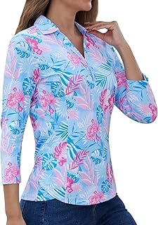 Women's Polo Shirt 3/4 Long Sleeve Golf Quick Dry T Shirts UPF 50+ Athletic Casual Work Shirts Tops for Women