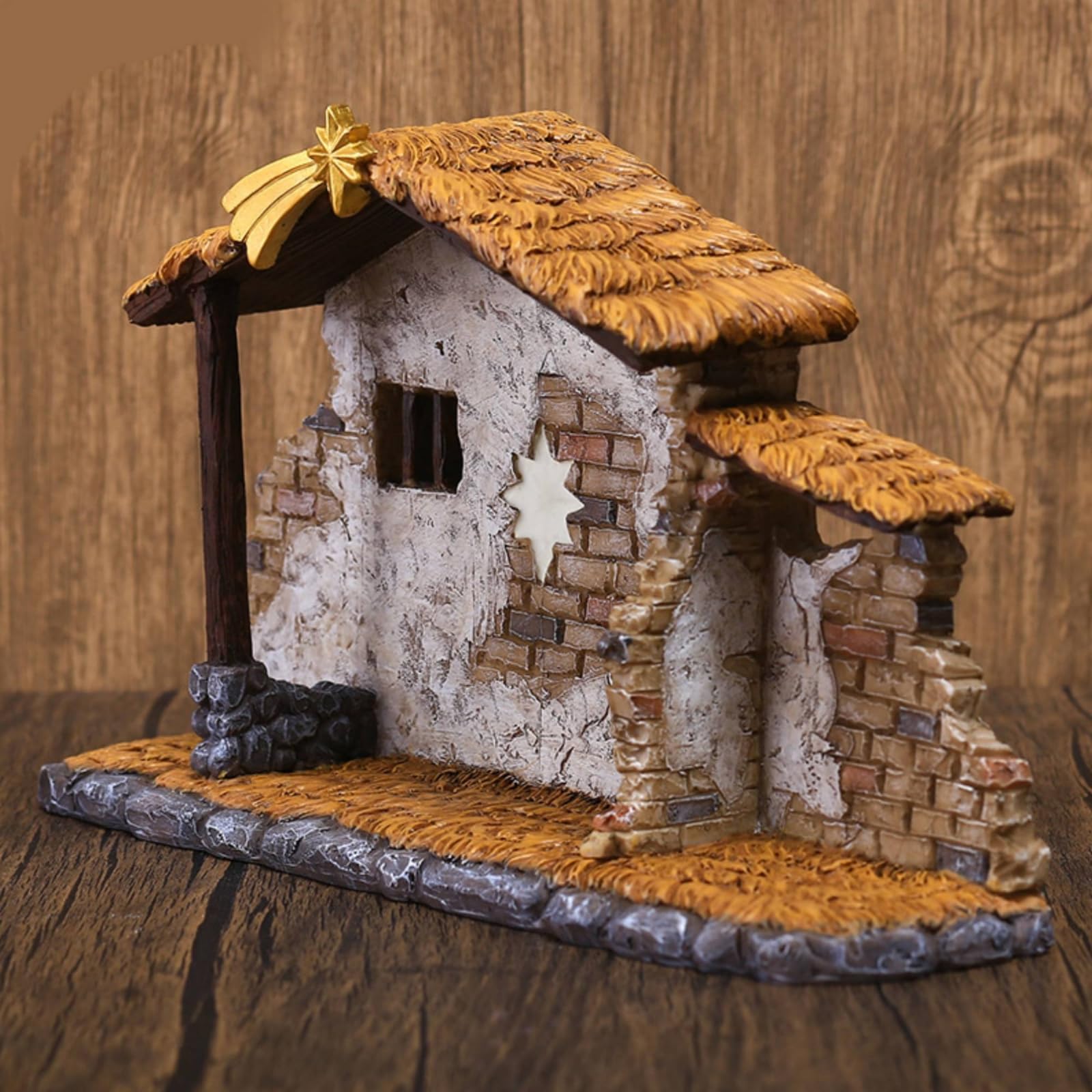 Étable Crèche Noël Rustique Crèche Noël En Résine Style Ferme pour Cheminée
