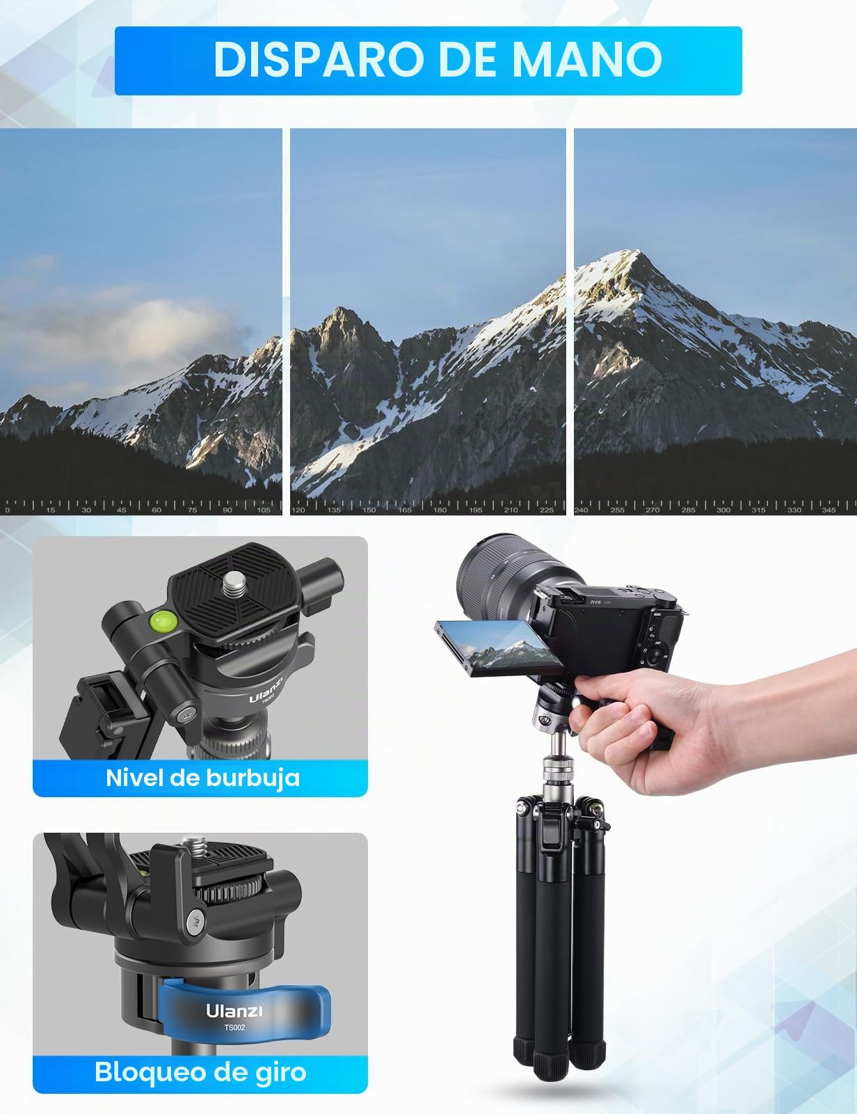 ULANZI MT-63 Mini trípode para teléfono, trípode de cámara extensible de aleación de aluminio plegable portátil de 57 pulgadas con clip para teléfono 2 en 1, trípode ligero de viaje con cabeza de bola