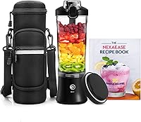 Vista 8 de Licuadora Portátil Exprimidor Personal para Batidos y Smoothies - Botella Mezcladora Eléctrica de Proteínas de 20 OZ con Funda Aislante, Tapa