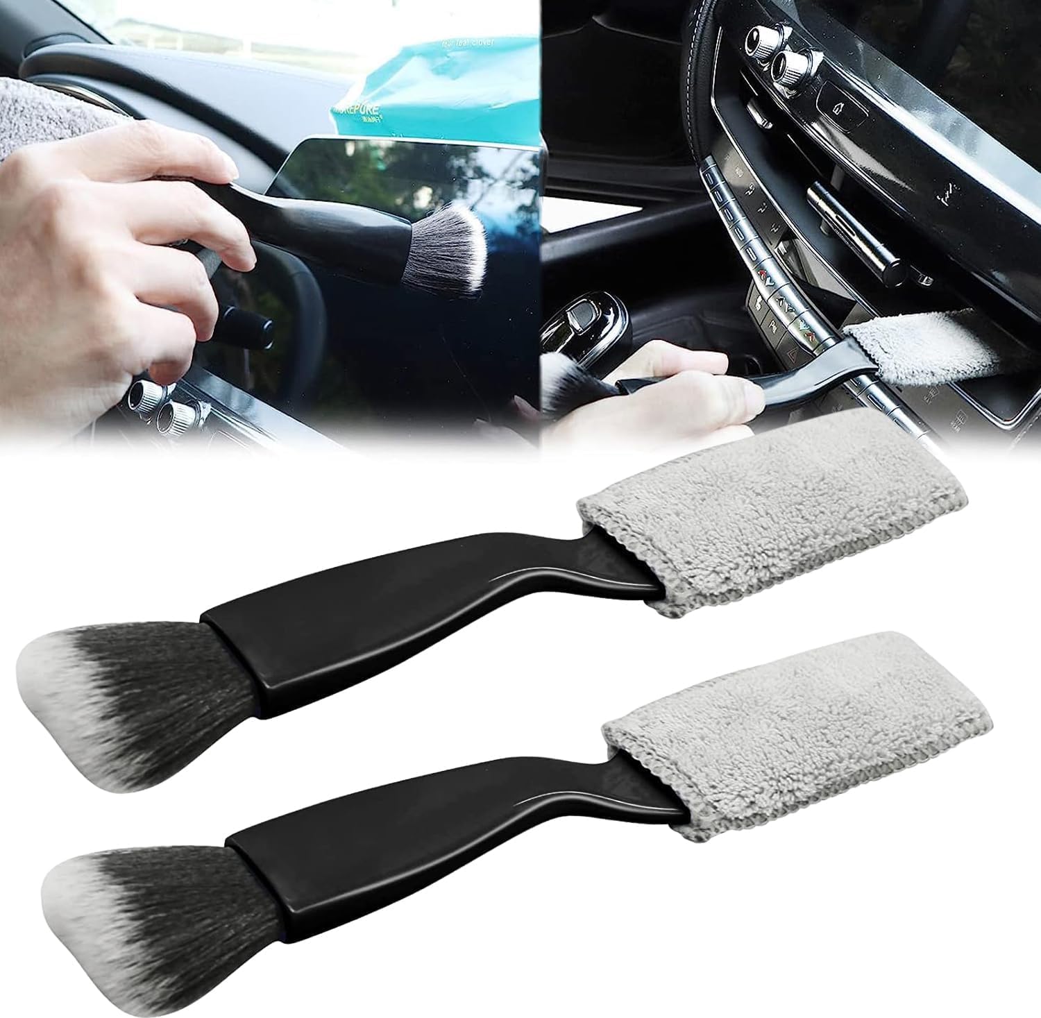 Lonimia Double-Headed Car Brushes, a Two-in-One Car Duster and Cleaning Brush for the Inside, and Portable Auto Detailing Tools Black Car Dust Brush for Cleaning Dashboard Screen Air Vent