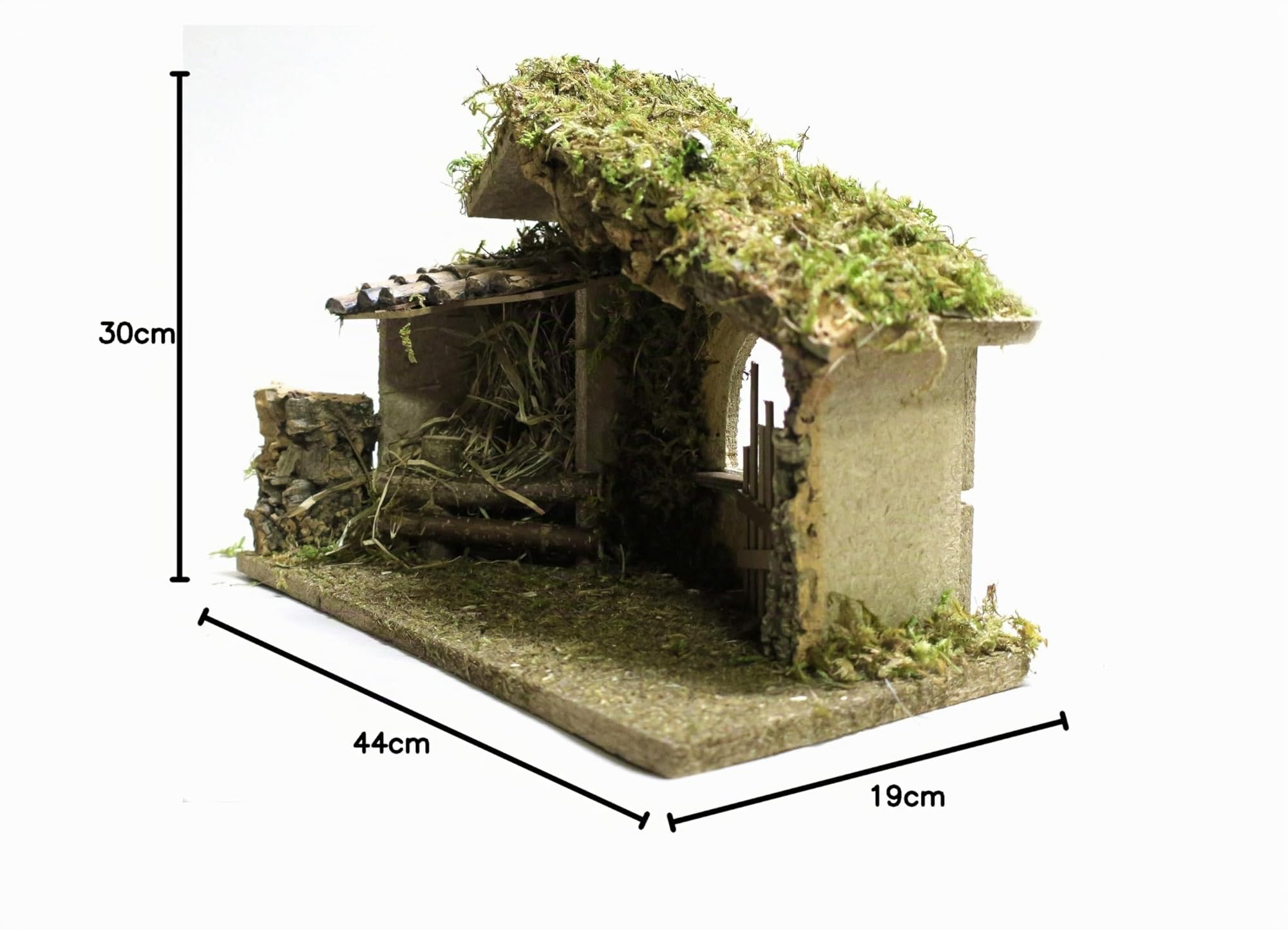Ferrari & Arrighetti Capanna per Presepe Rustico Con Steccato e Fienile, Capanna Vuota Artigianale Adatta a Statuine da 10 o 12 Cm Non Incluse, Legno, 44 x 30 x 19 Cm