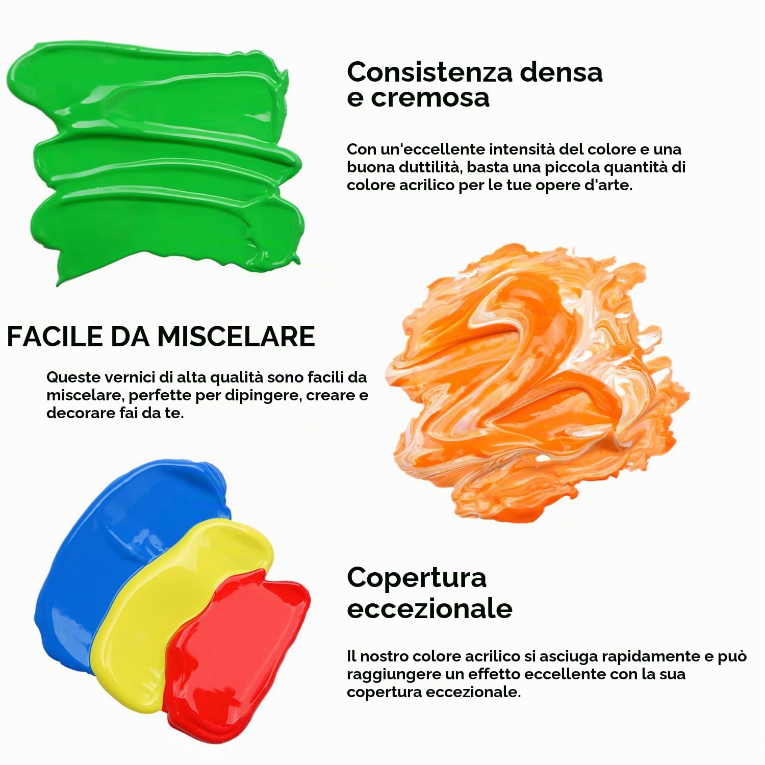 ARTFLY Set di Colori Acrilici, 36 Colori × 60ml e con 12 Pennelli, Non Tossici, Pittura Acrilica per Artisti, Principianti su Tela Rocce Legno Ceramica Tessuto