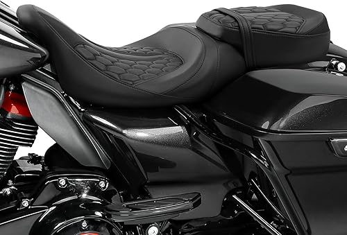 Miniatura 10 de XFMT Asiento de pasajero de dos piezas para motocicleta de dos piezas, de perfil bajo, para Harley Touring CVO Road King Road Glide, Street Glide,