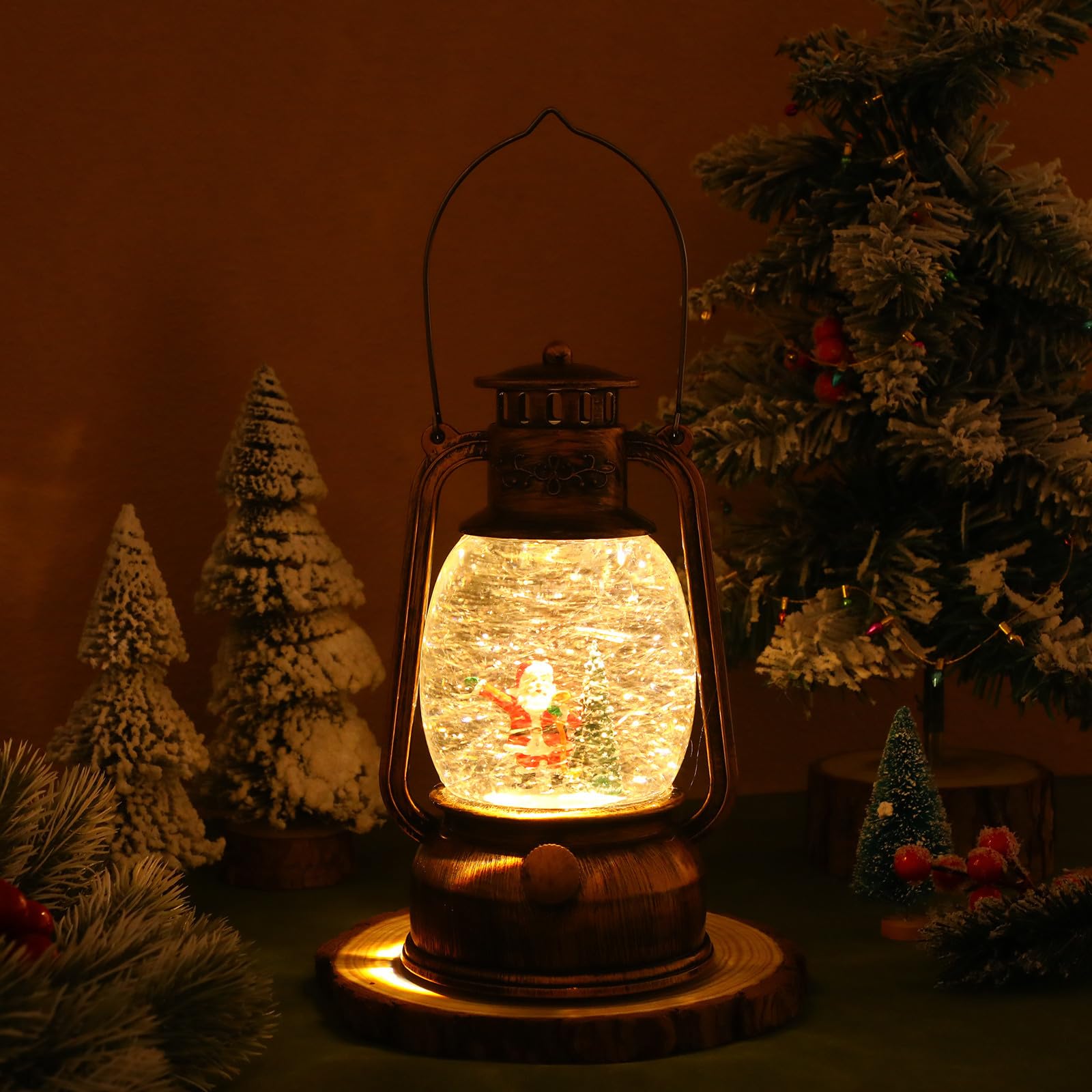 YARNOW Linterna Navideña Bola de Nieve Musical con Luces Integradas, Funcionamiento por USB y Pilas, Decoración Festiva para Celebraciones de Navidad