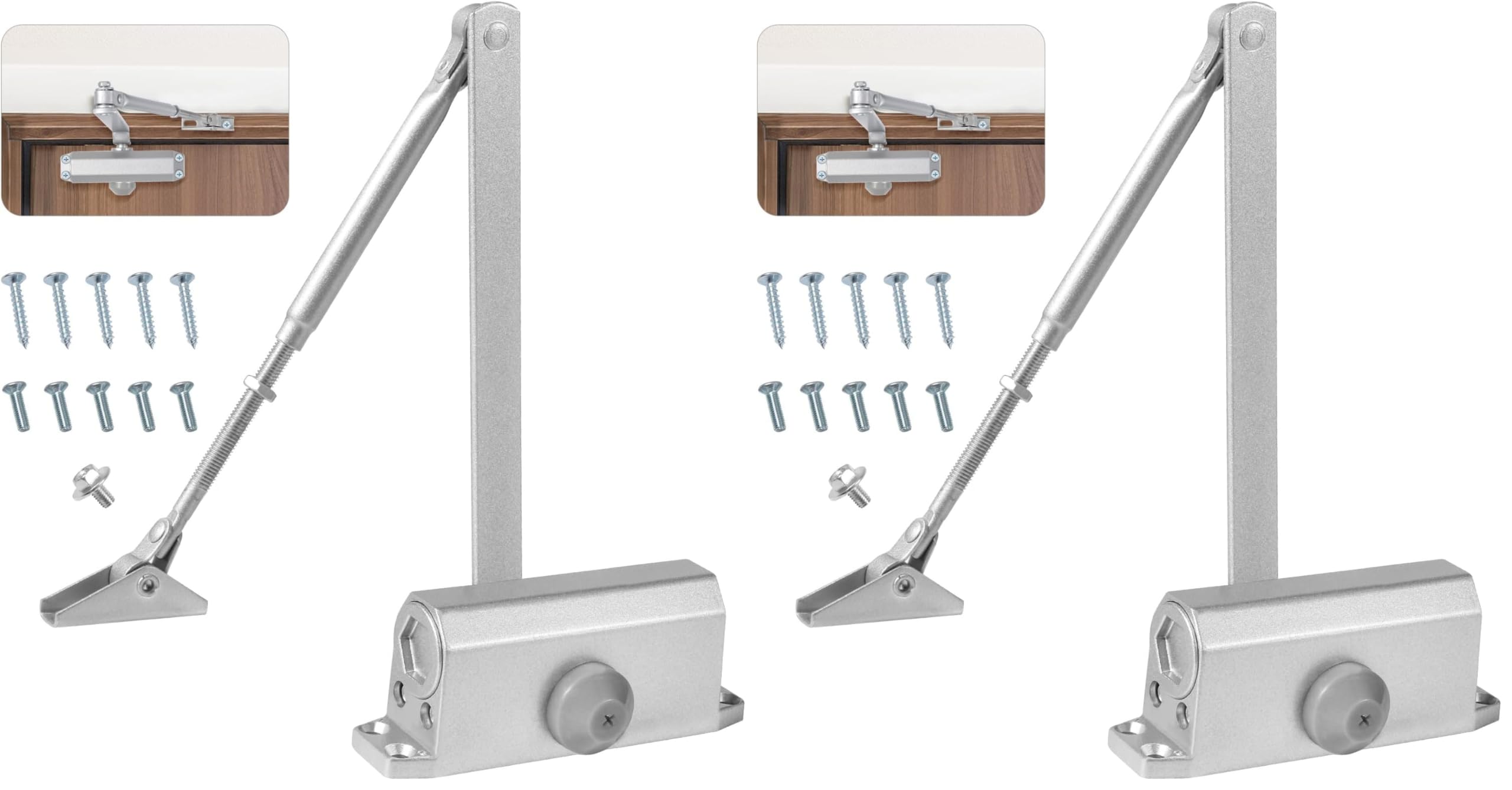 Vinabo Ferme-Porte Automatique Hydraulique en Alliage d'Aluminium, Groom Fermeture Porte à Ressort Réglable pour Porte de 15-45kg, Usage Commercial et Résidentiel (Lot de 2)