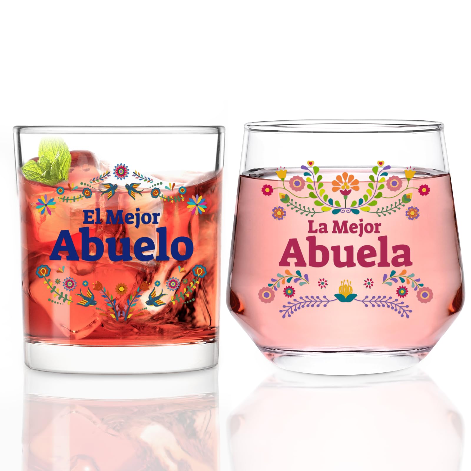 Futtumy Grandparents Gifts in Spanish, La Mejor Abuela EL Mejor Abuelo Wine & Whiskey Glass Set, Abuela Abuelo Gifts for Christmas Fathers Day Mothers Day, Regalos de Abuelos for Birthday