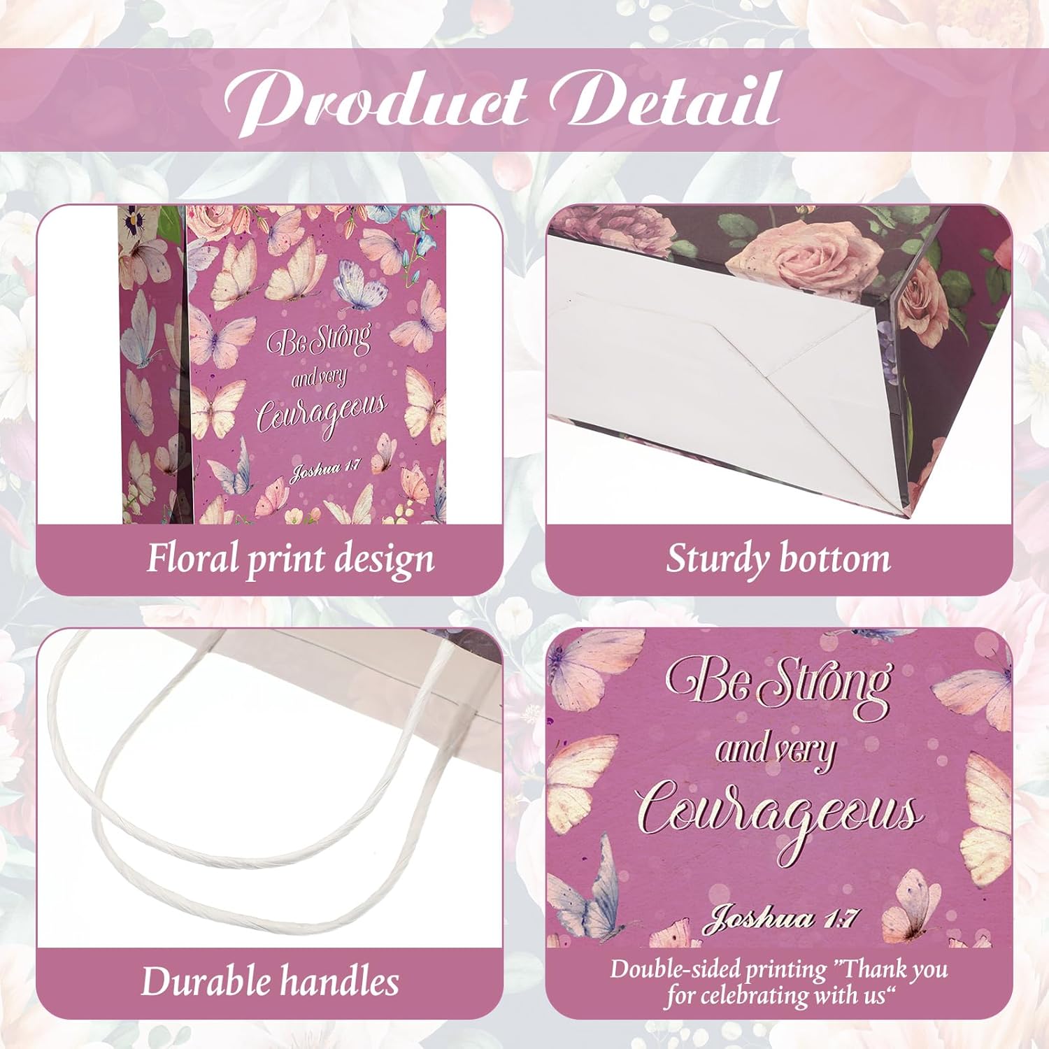 Tenceur 32 Pcs Bible Gift Paper Bags with Handles Christian Religious Gift Bags with 32 Tissues Inspirational Flower Party Favors for Easter Wedding Birthday - Image 3