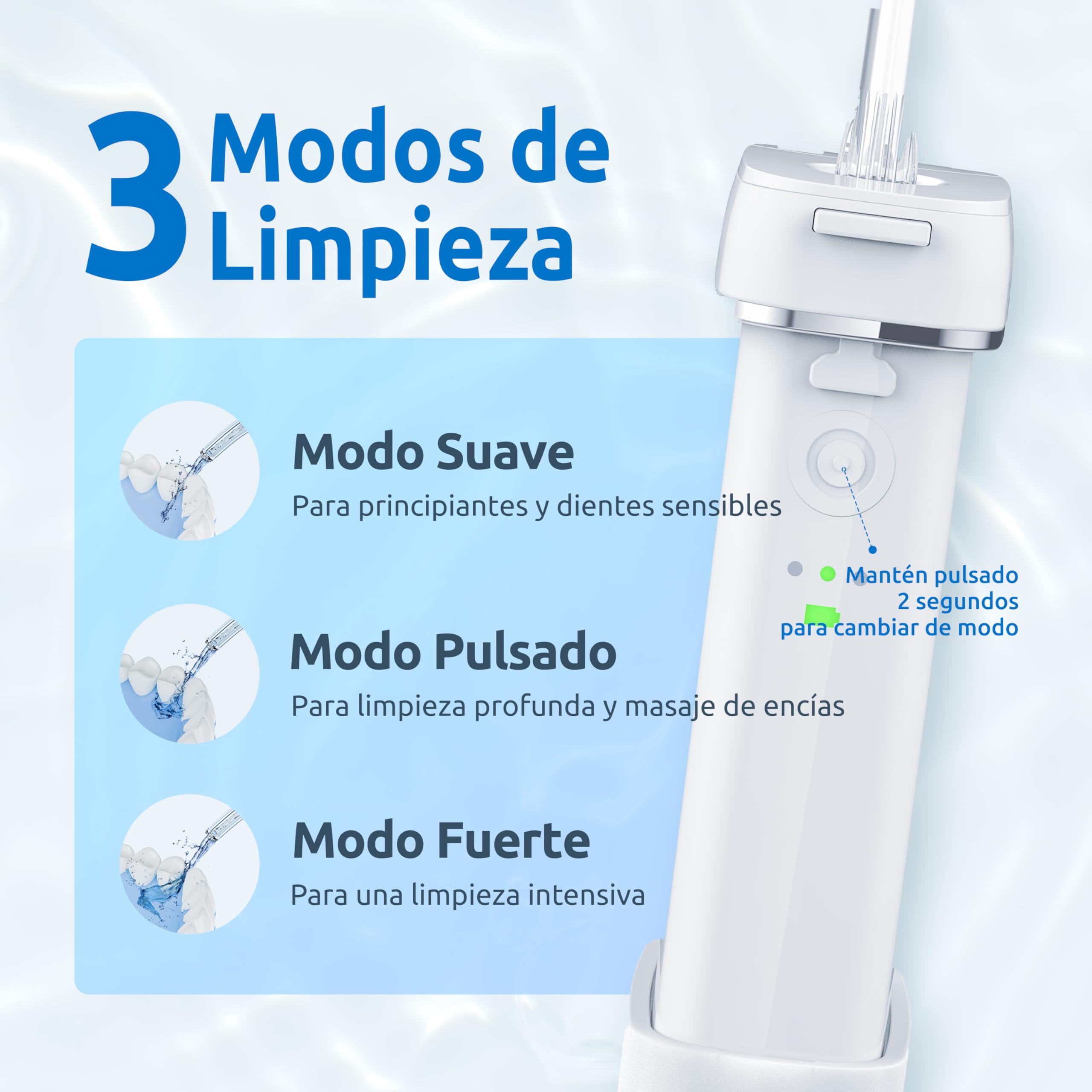 Irrigador Dental Portátil Mini/Irrigador Bucal con Tanque Telescópico, 3 modos y IPX8 impermeable,el hogar y para Viajes y Uso Diario, Fácil de Llevar Flosser de agua Oral Irrigator