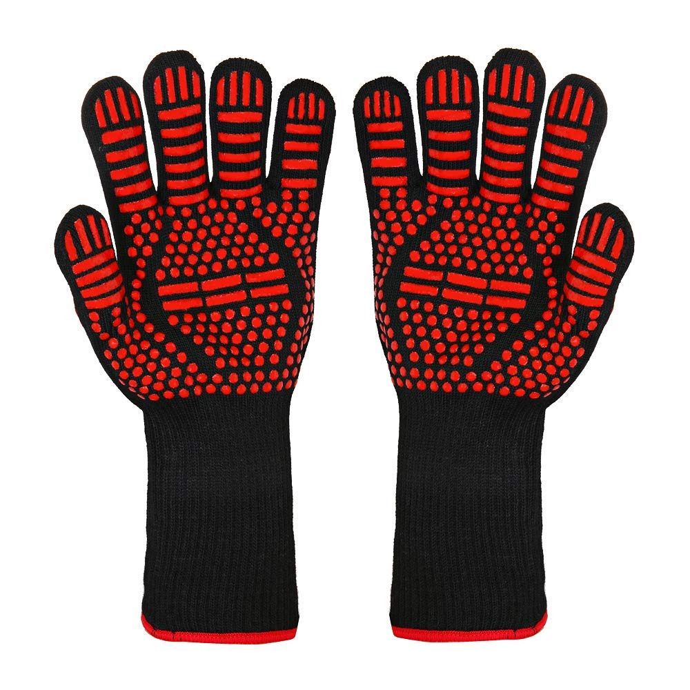 KASTWAVEFireproof BBQ Gloves, 1 Pair, 1472°F Extreme Heat/Fire Resistant, Non-Slip Silicone, Kitchen Oven Mitts for Cooking, Grill Potholder, Smoker Baking, Barbecue, Frying, Cutting, Welding