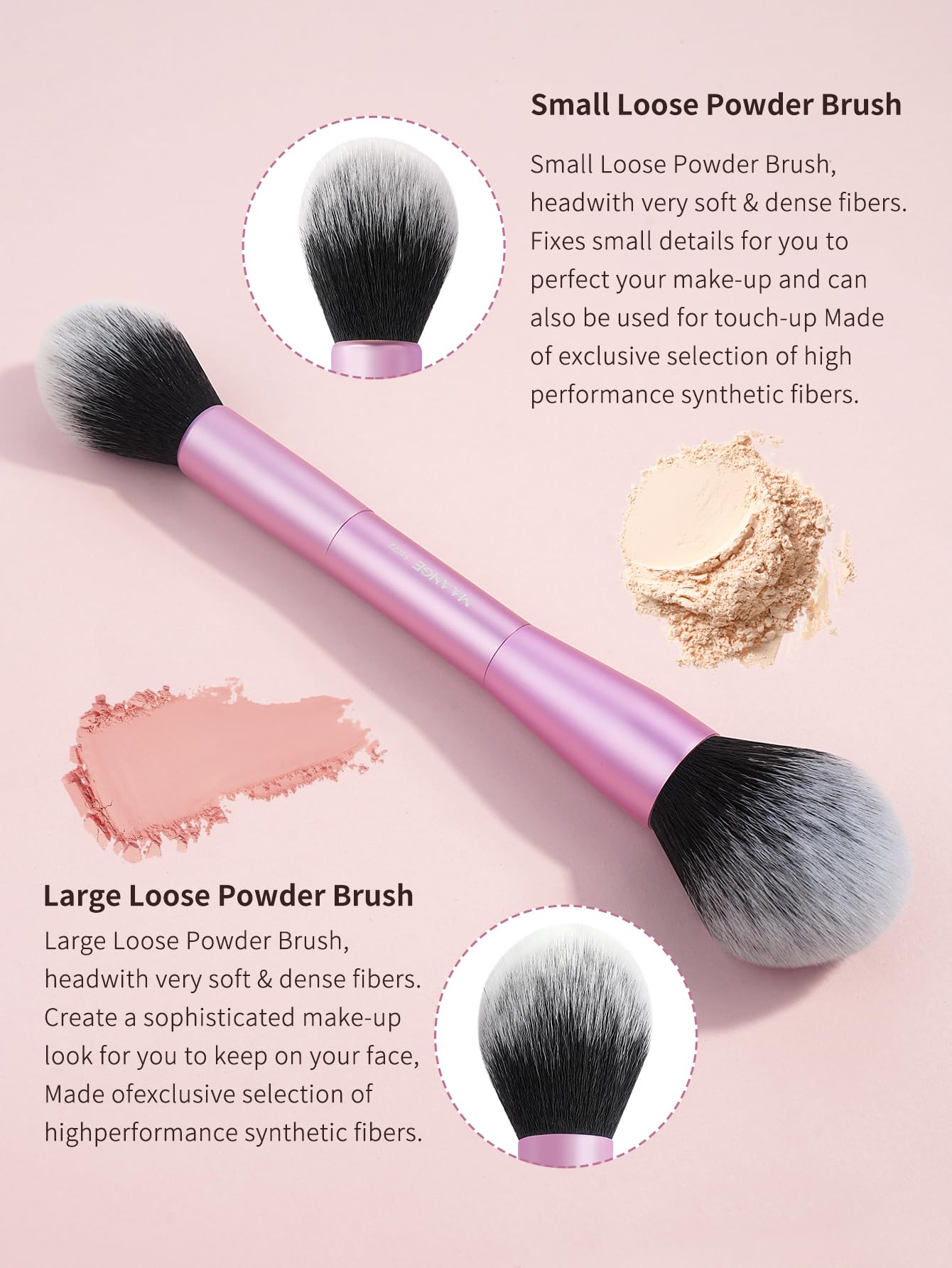 MAANGE Set di 4 pennelli per fondotinta kabuki a doppia estremità, per cipria liquida, correttore, crema, cosmetici, blush, kit di strumenti per il trucco del viso (rosa)