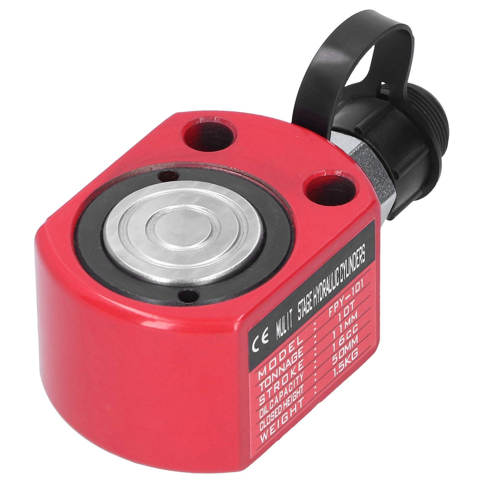 Cilindro Hidráulico 10T Gato de Ariete Hidráulico Rojo Herramienta Eléctrica de émbolo de Agujero Hueco Separado 50 mm de Altura
