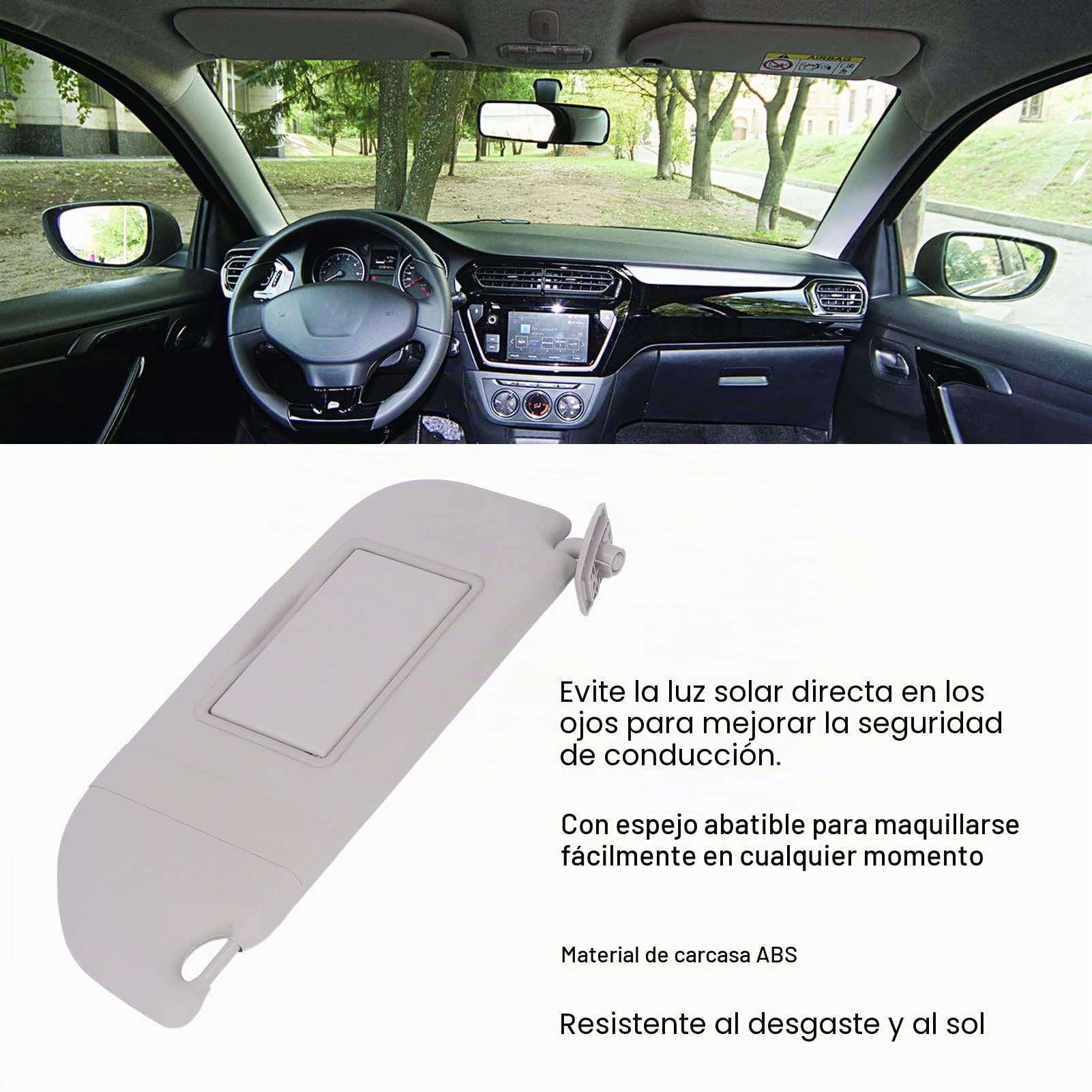 Parasol Izquierdo del Lado del Conductor, KIMISS 98038432DS Visera Interior del Conductor Izquierdo del Automóvil Parasol Gris con Conveniente Espejo de Maquillaje Reemplazo de Protección Antideslumbr