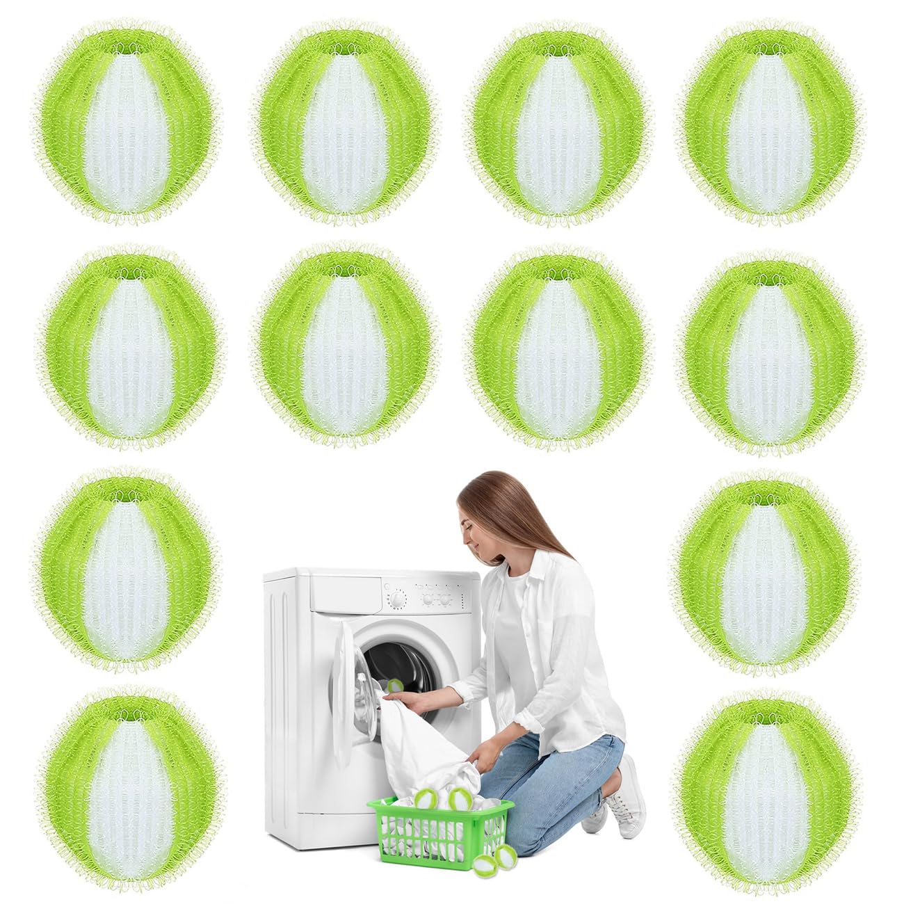 FQQF 12 Pcs Atrapa Pelos Lavadora,Bolas Atrapa Pelos para Lavadora,Quita Pelos Mascota Lavadora,Bola de Lavado Reutilizable para Eliminar el Pelo de Las Mascotas en la Lavadora