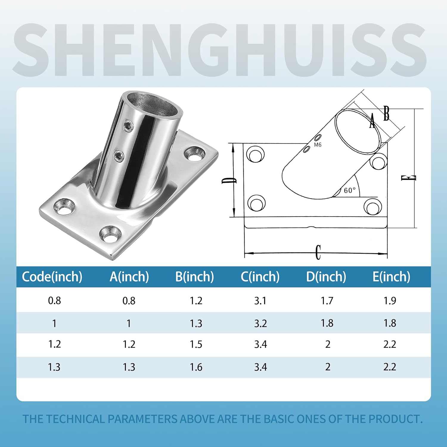 SHENGHUISS Boat Hand Rail Fitting Heavy Duty 316SS Marine Square Base with L Shape Hex Key and Screws