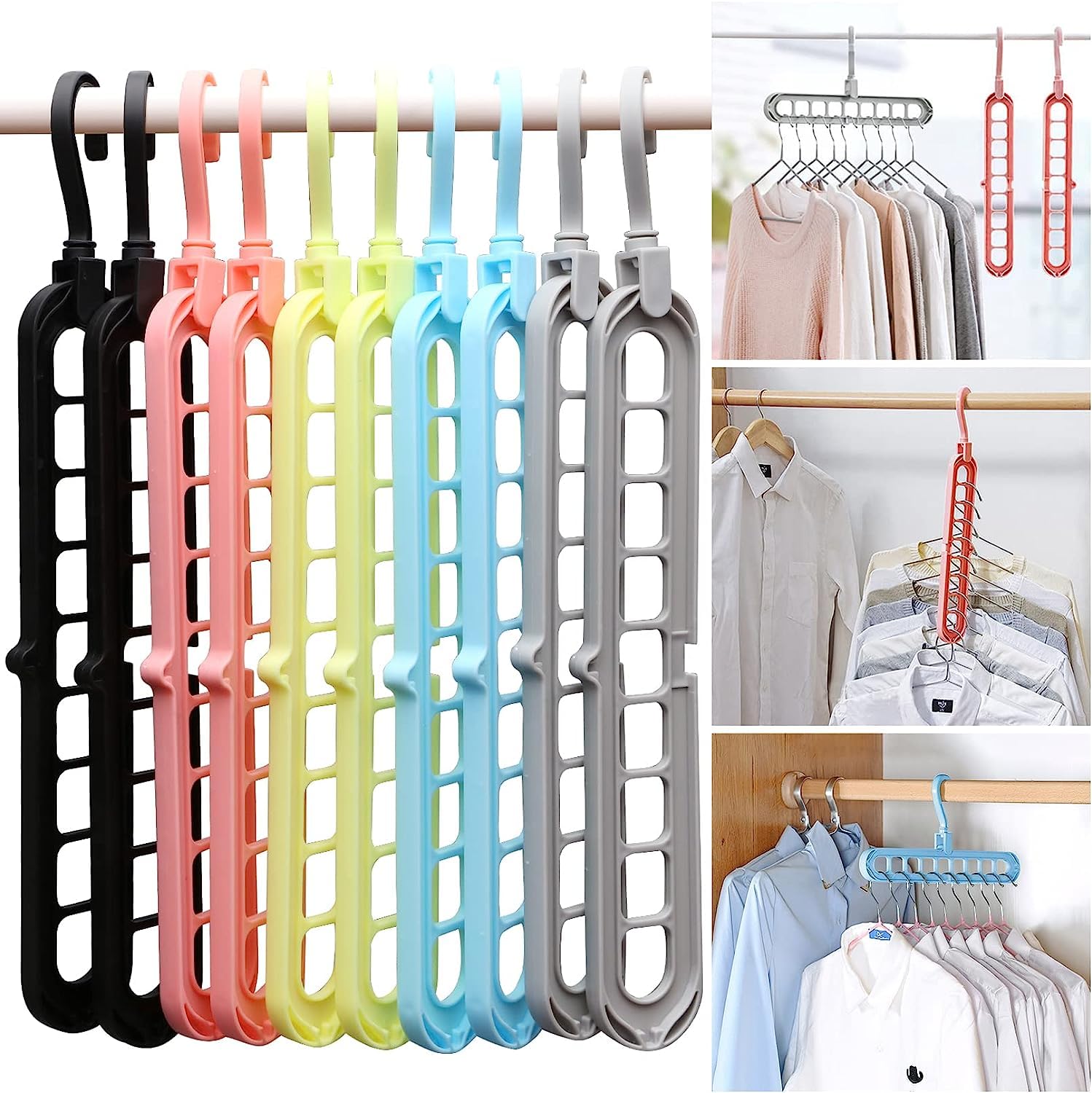 YLMKDE Closet Organizers and Storage,College Dorm Room Essentials,Pack of 10 Multifunctional Closet Organizer Magic Space Saving Hangers(Random Colour)