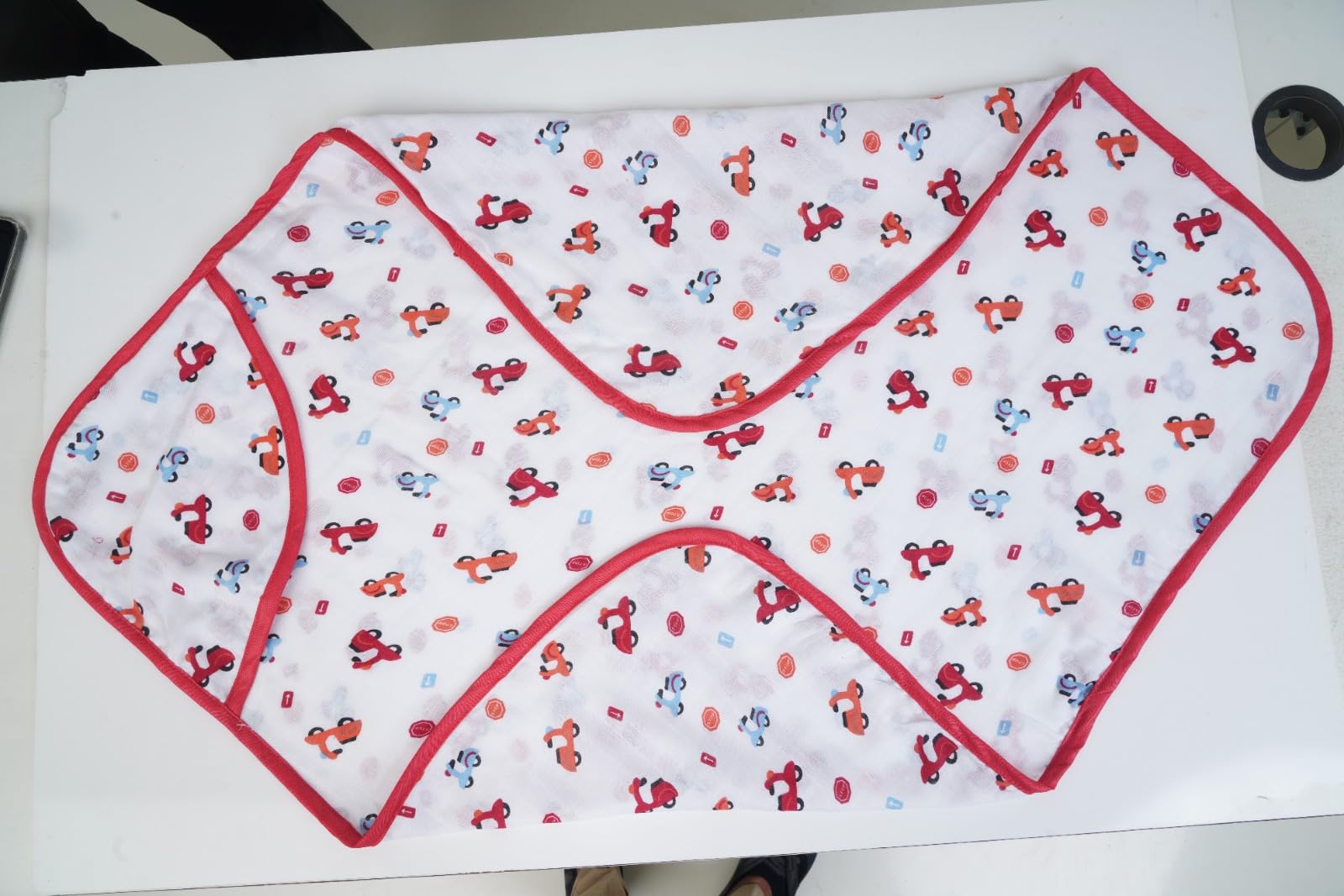 kin and tin Muslin red Border Hooded Towel | Newborn Essentials, Soft Fabric, Scooter Theme, Secure Wrap Design, Infant Bedding-image-21