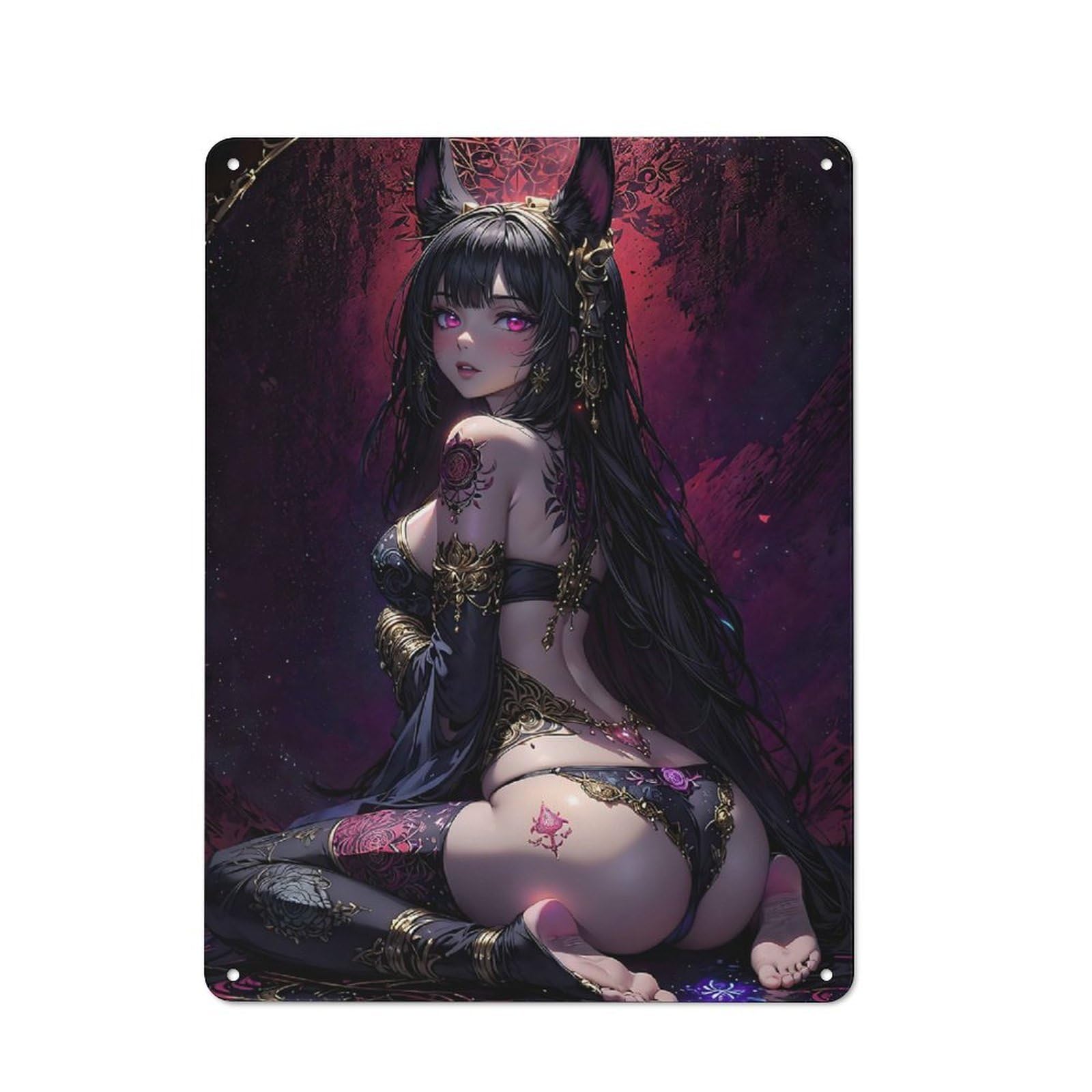 Junmoney Girls Style-4 Black Fox Tin Wall Plaque 40X30cm, Rustic Cottage Wall Art For Dining Room, Cafe, Entryway Or Family Room