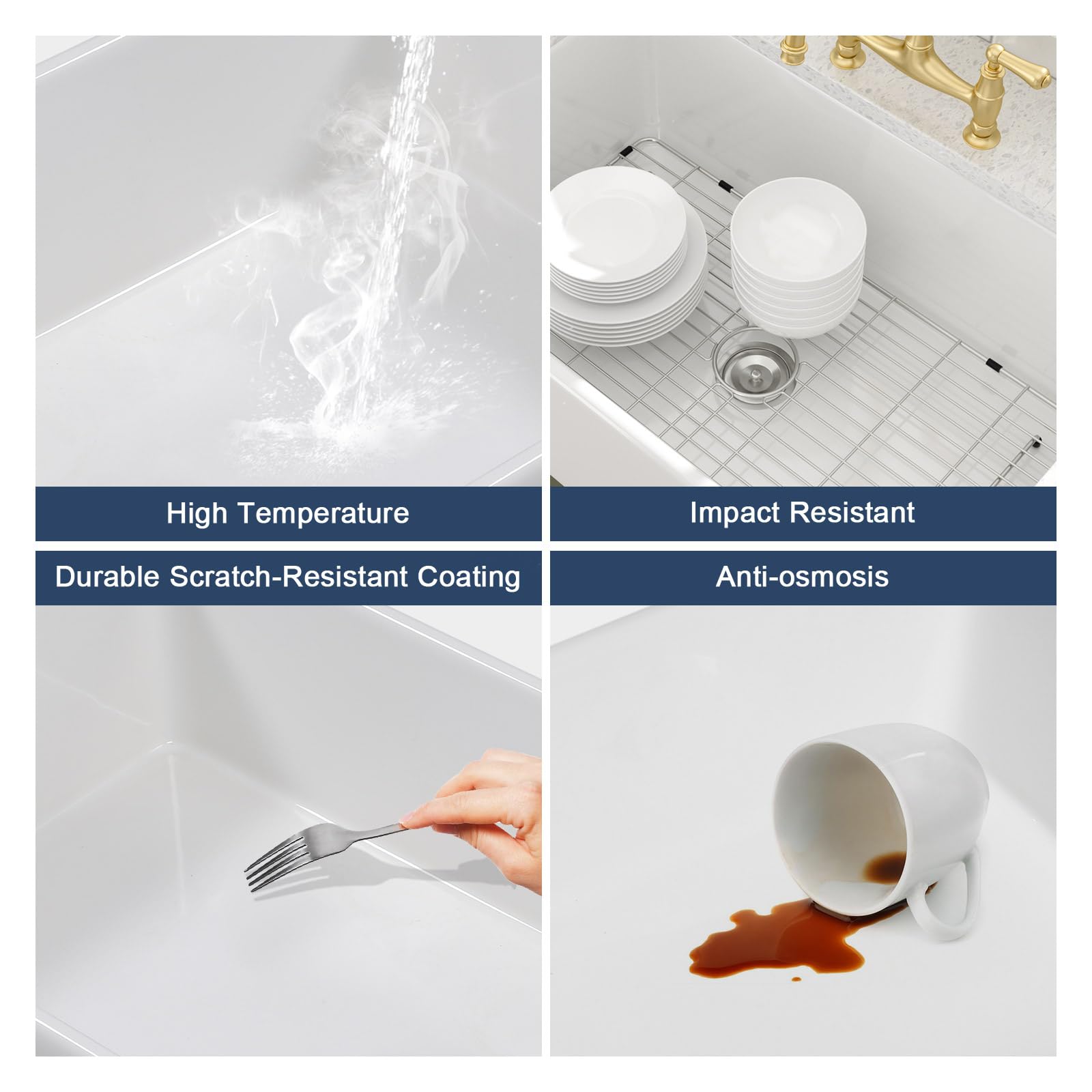 Lordear Fregadero de cocina blanco de 33 x 20 pulgadas, delantal, arcilla refractaria, cerámica, porcelana, reversible, de una sola taza, fregaderos de cocina de granja