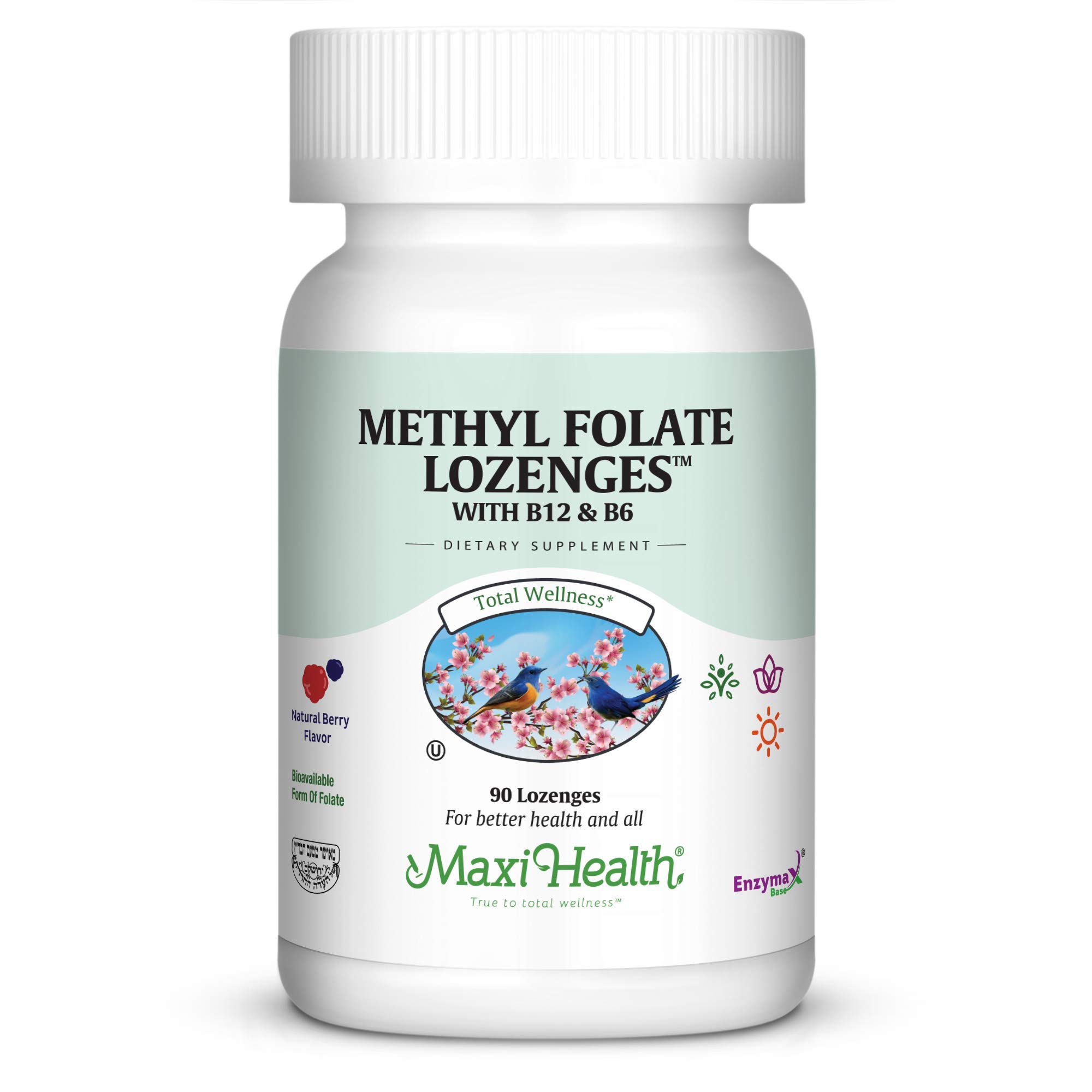 Maxi Health Methyl Folate Lozenges with B12 & B6, Berry Flavored - Memory, Cardiovascular Hormone & Immune Support - Gluten Free, Kosher