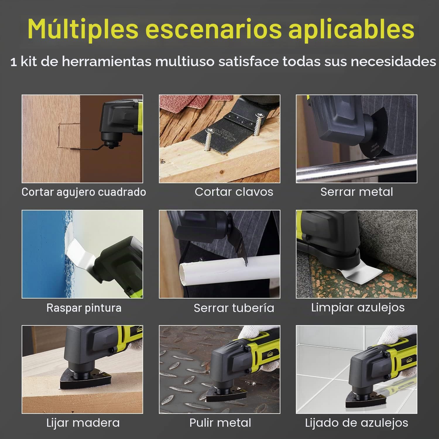 DEWINNER Herramientas Multifunción Oscilante 300W, 6 velocidades variables 0-23000 RPM multifunciones con cable,3,5° ángulo de oscilación 37 accesorios Para aserrar, raspar, cortar, moler y pulir