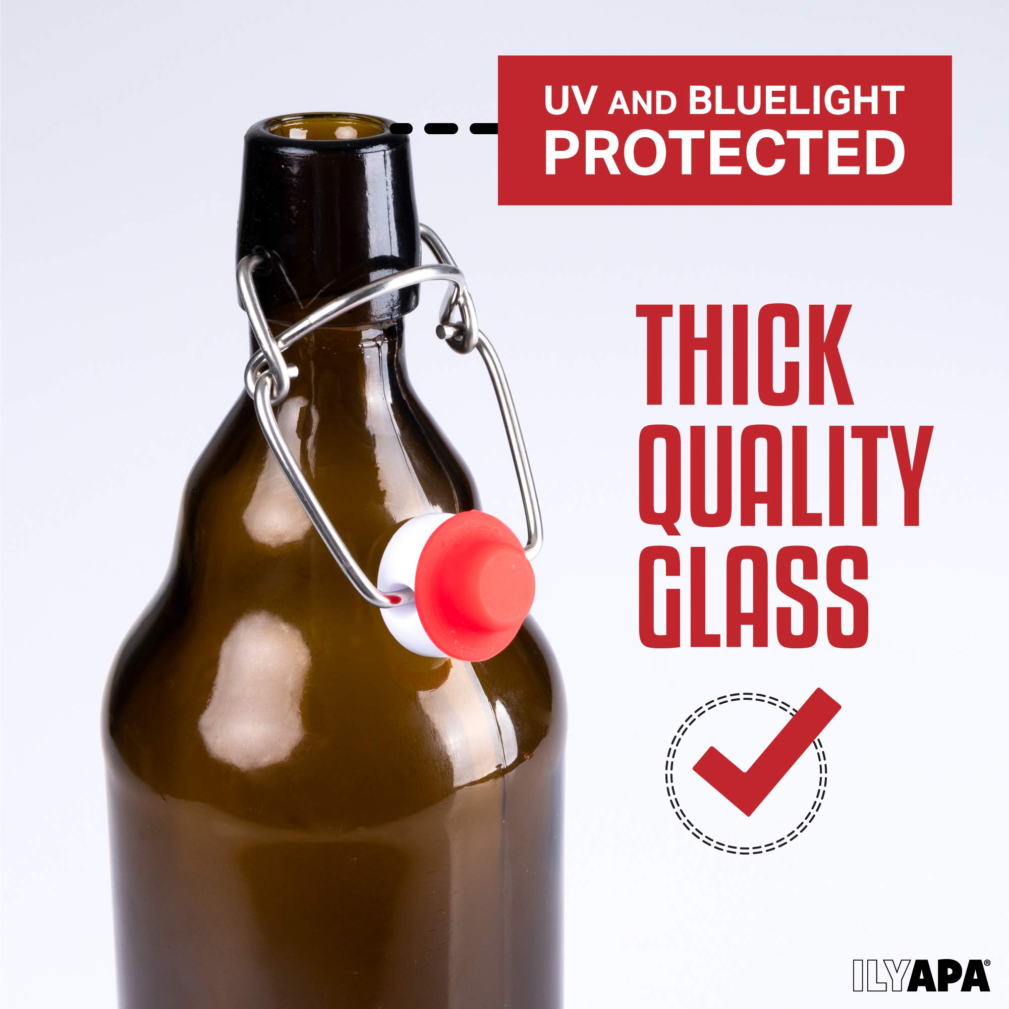 32 oz Amber Glass Beer Bottles for Home Brewing - 6 Pack with Airtight Rubber Seal Flip Caps 2