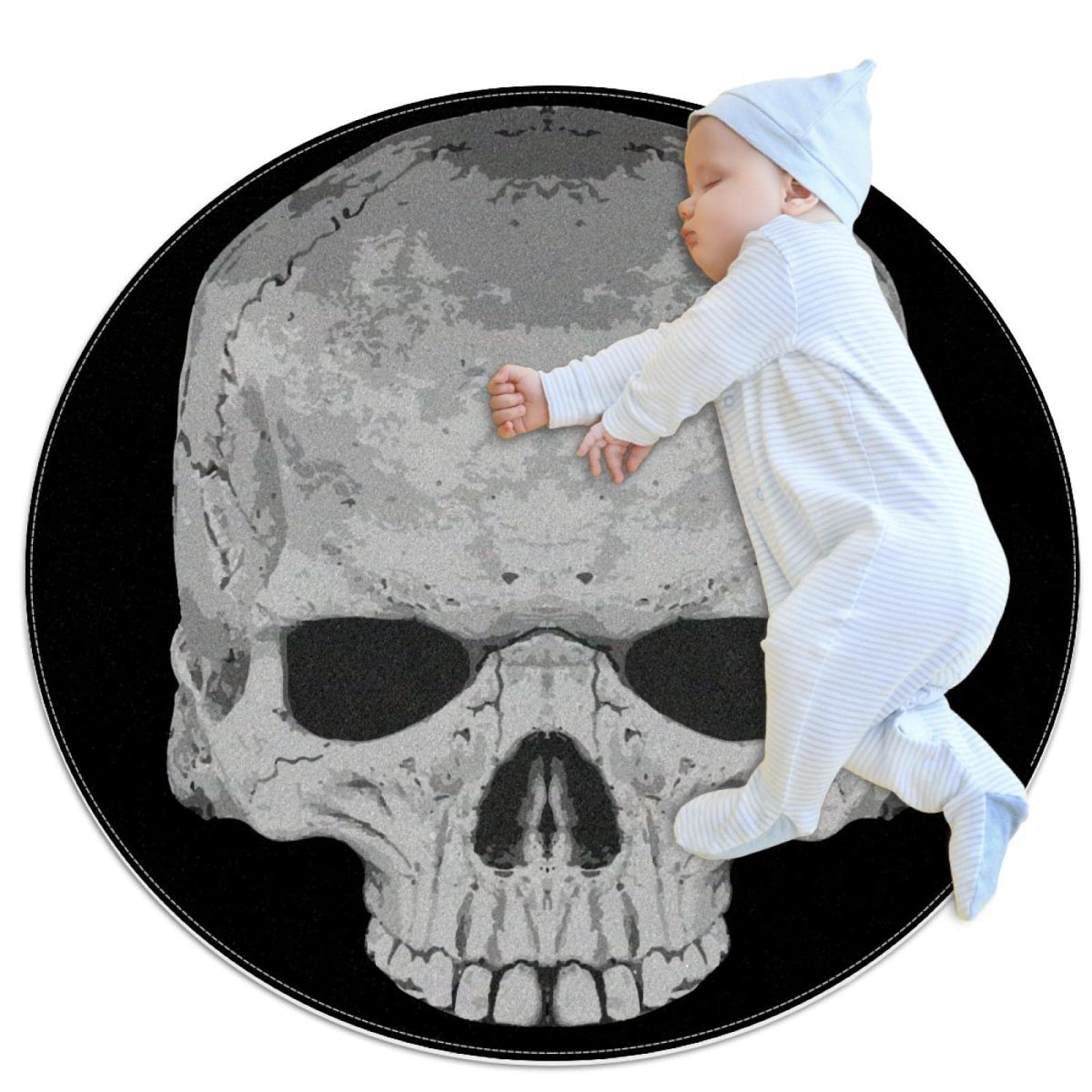 Alfombra esqueleto humano redonda 80x80cm infantil de cabeza de cráneo