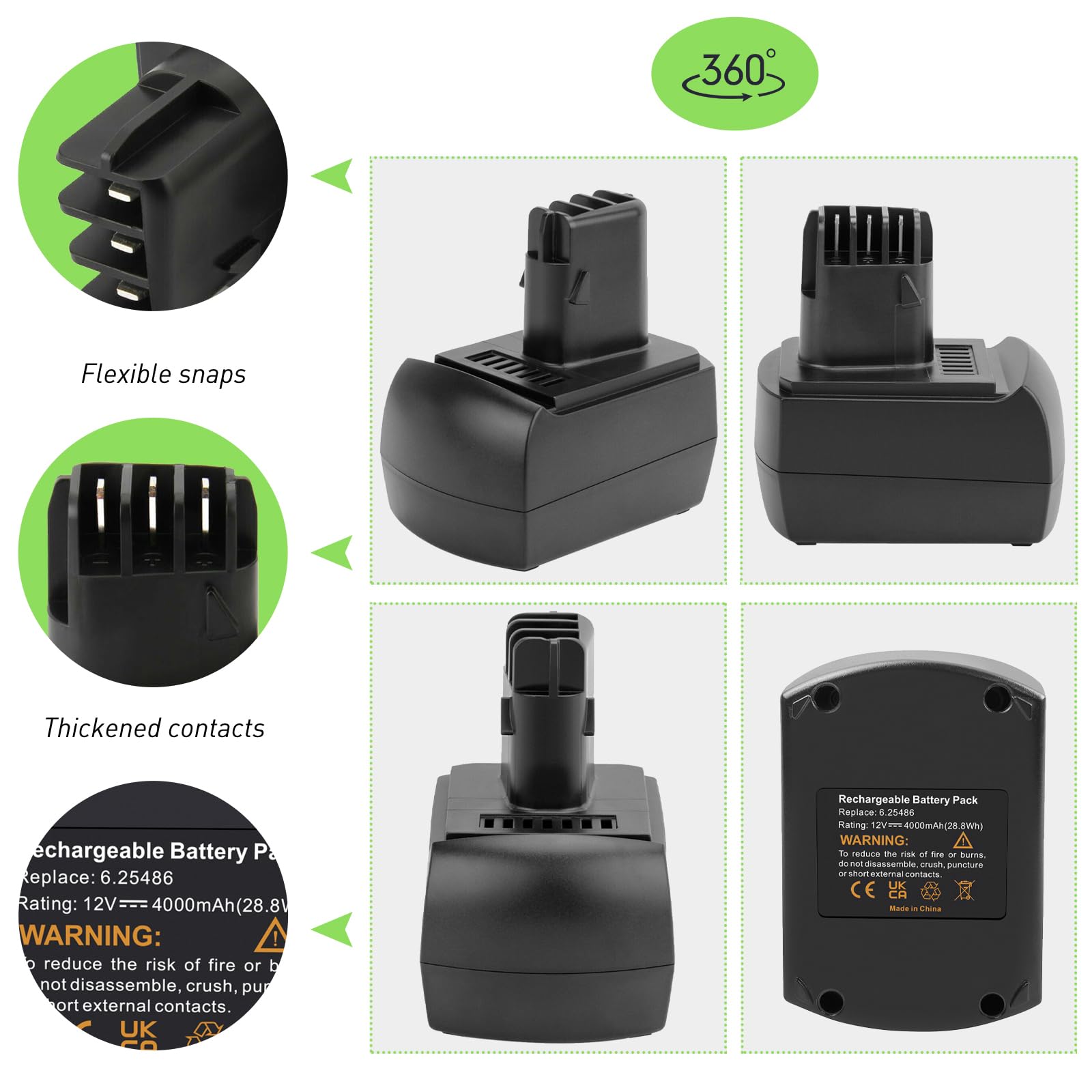 Tecmana 12V 4000mAh Replacement Battery for Metabo BS 12 SP, BSZ 12, BSZ 12  Premium, BZ 12 SP, Replacement 6.25473, 6.25474, 6.25486, 625473000,  625474000, 6254860000 , 62544 86000, Article no : Amazon.com.be: Tools &  Home Improvement