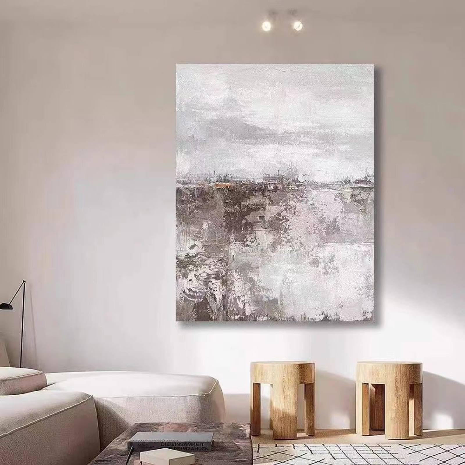 Peinture à l'huile abstraite et minimaliste Wabi-Sabi de grande taille pour mur de salon
